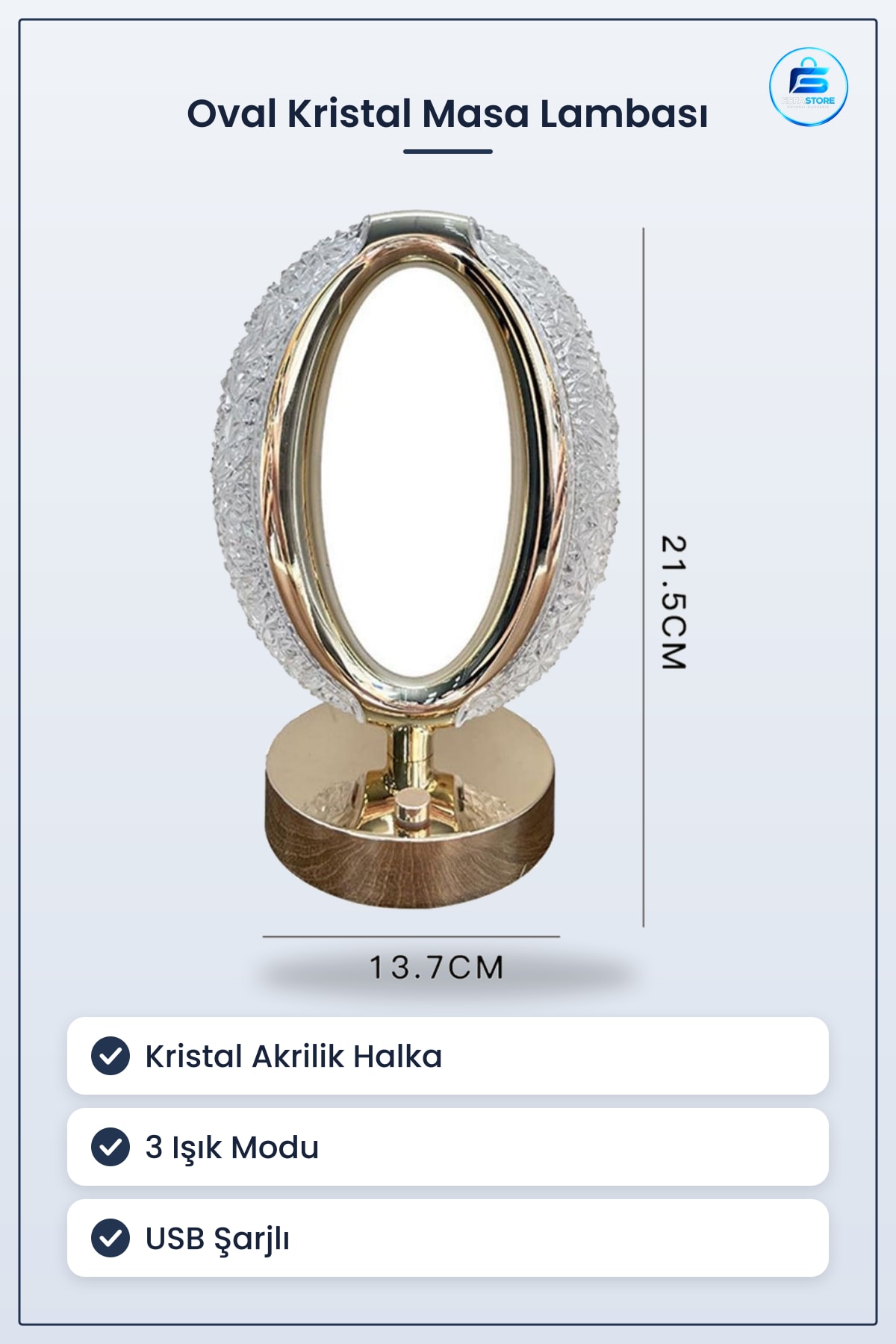 Kristal Akrilik Masa Lambası Yuvarlak Model USB Şarjlı Dokunmatik Kullanışlı Dekoratif LED Işık