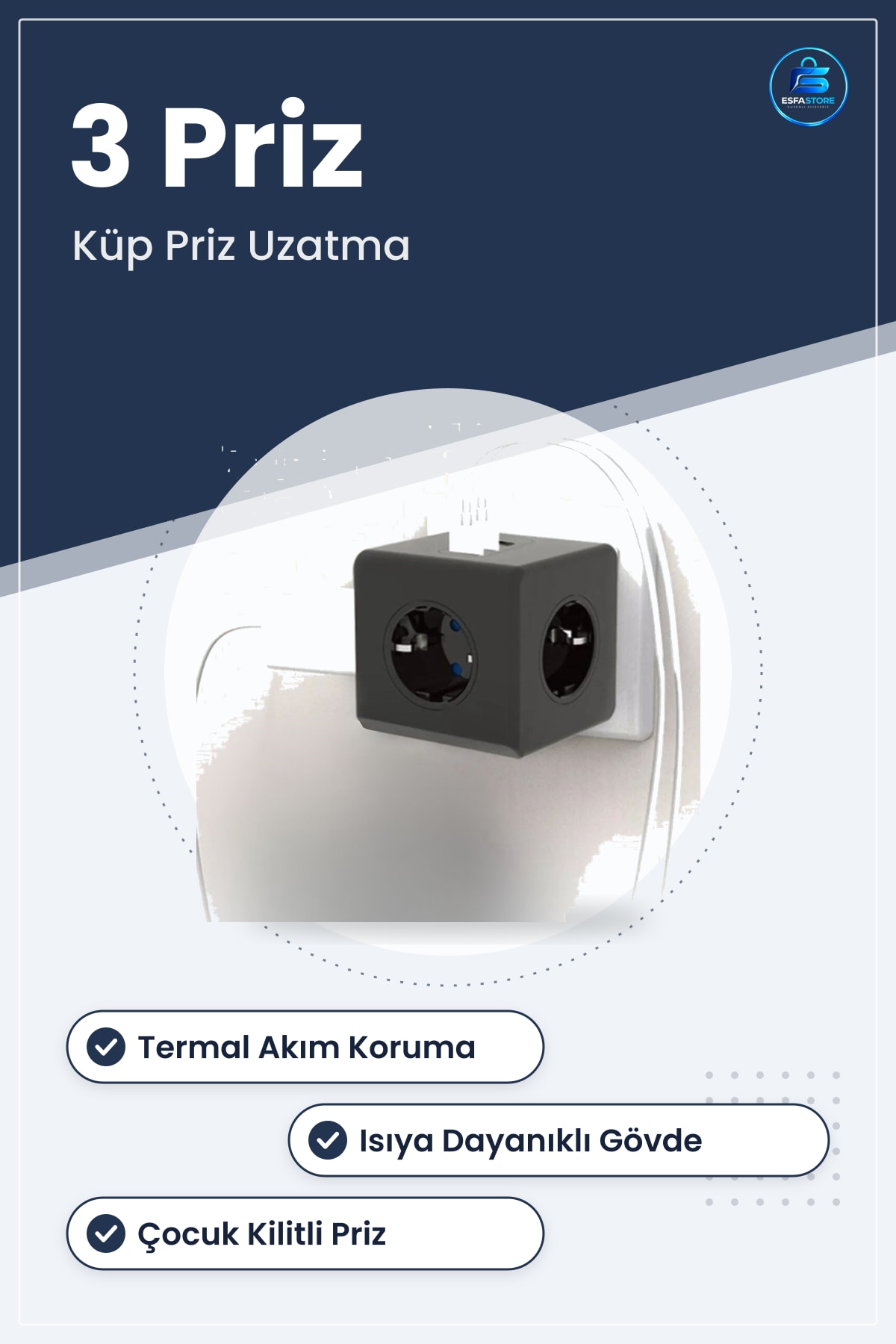 Küp Priz Isıya Dayanıklı Termal Akım Korumalı Çocuk Kilitli USB Girişli Pratik Çoklu Kullanışlı
