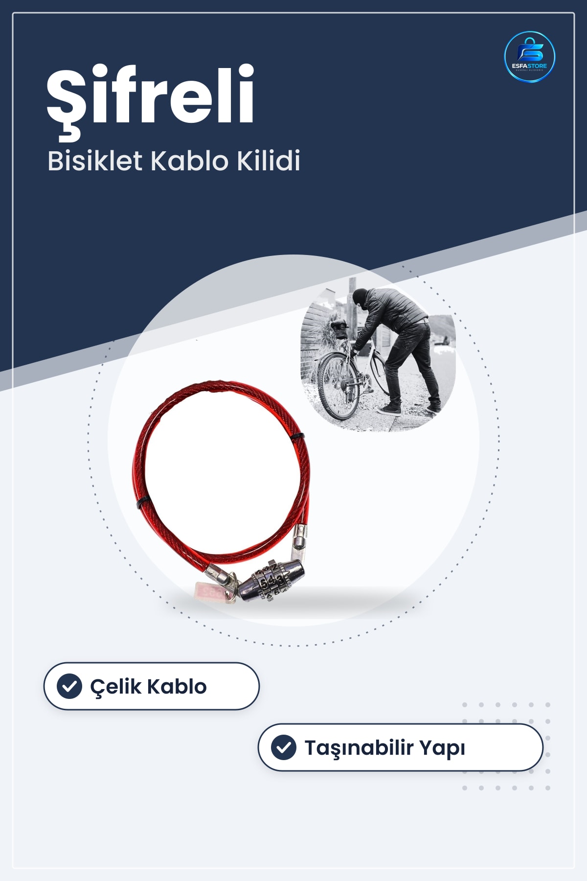 Bisiklet Kilidi Şifreli Çelik Kablolu Pratik Sağlam Evrensel Uyumlu Güvenlik Hırsızlığa Karşı