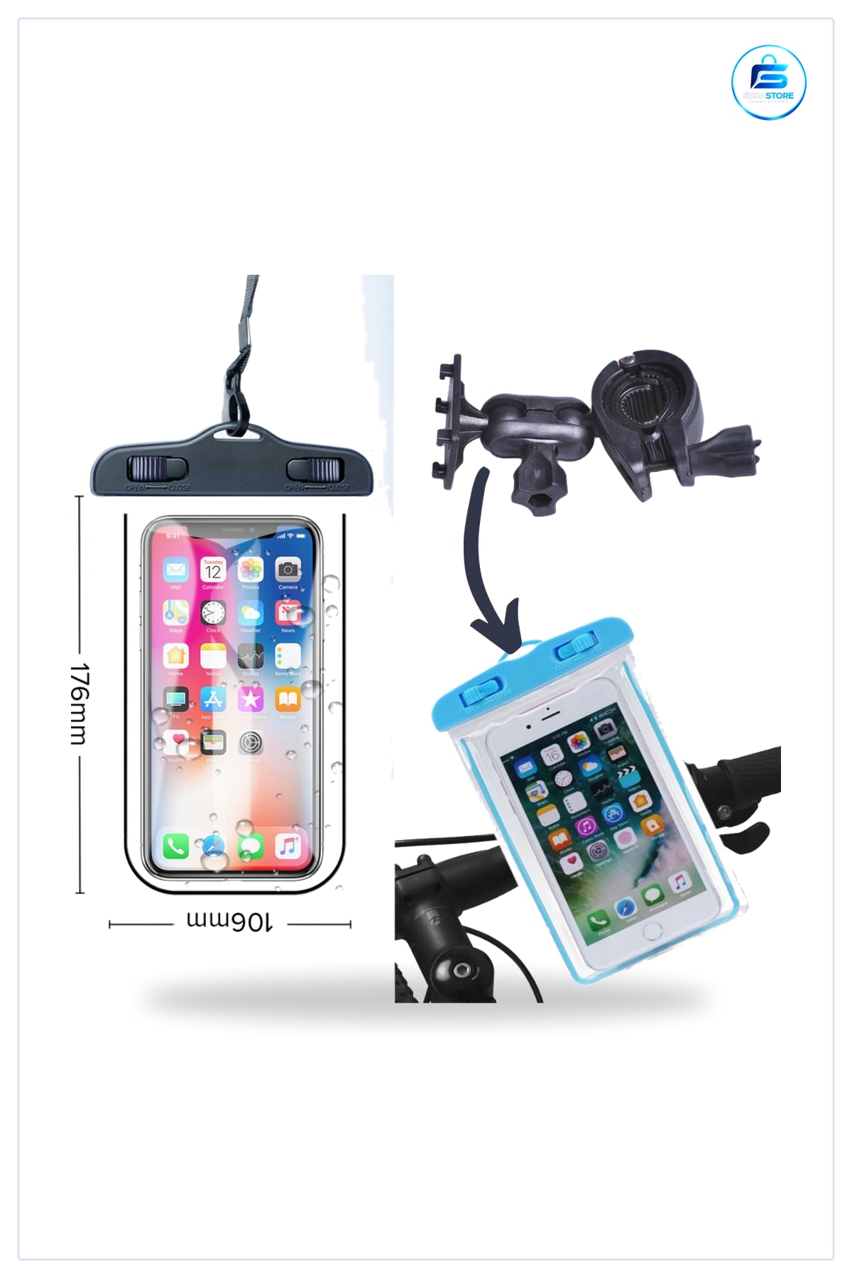 Bisiklete Takılan Su Geçirmez Telefon Kılıfı Universal 12x20 cm IP4 Dokunmatik Uyumlu Yağmura