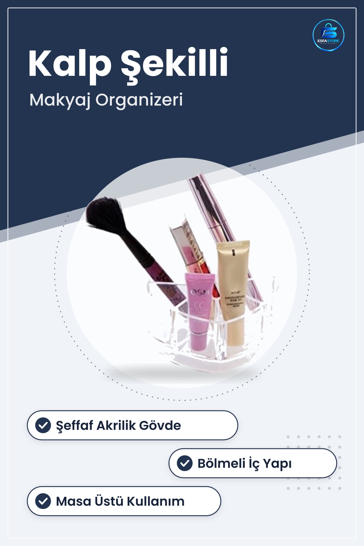 Kalpli Akrilik Makyaj Malzemesi Düzenleyici Organizer Kozmetik Kabı Hediyelik Pratik Masa Üstü