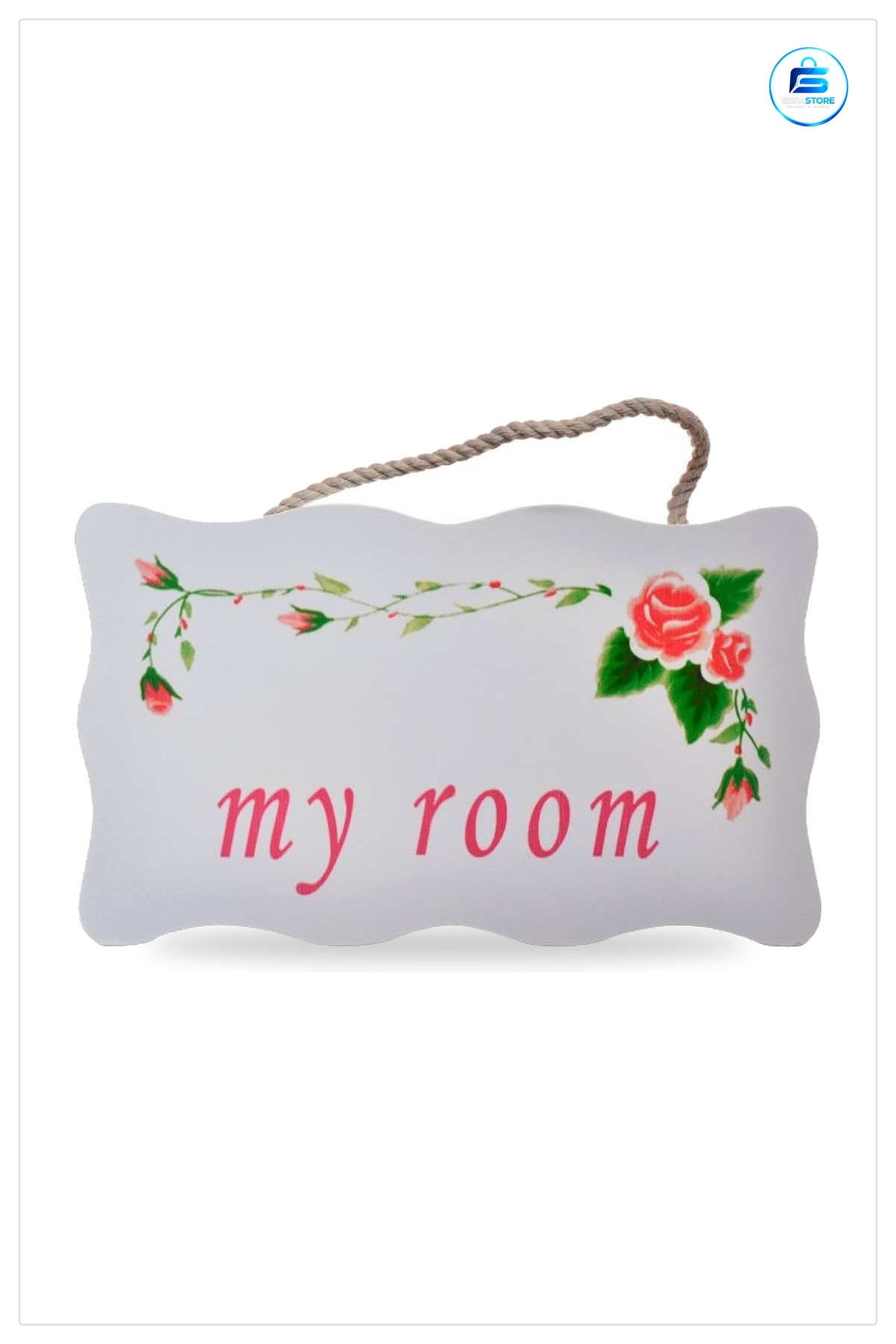 Kapı Askası Dekoratif Çiçek Desenli My Room Benim Odam Yazılı Halatlı Tabela Oda Dekorasyonu