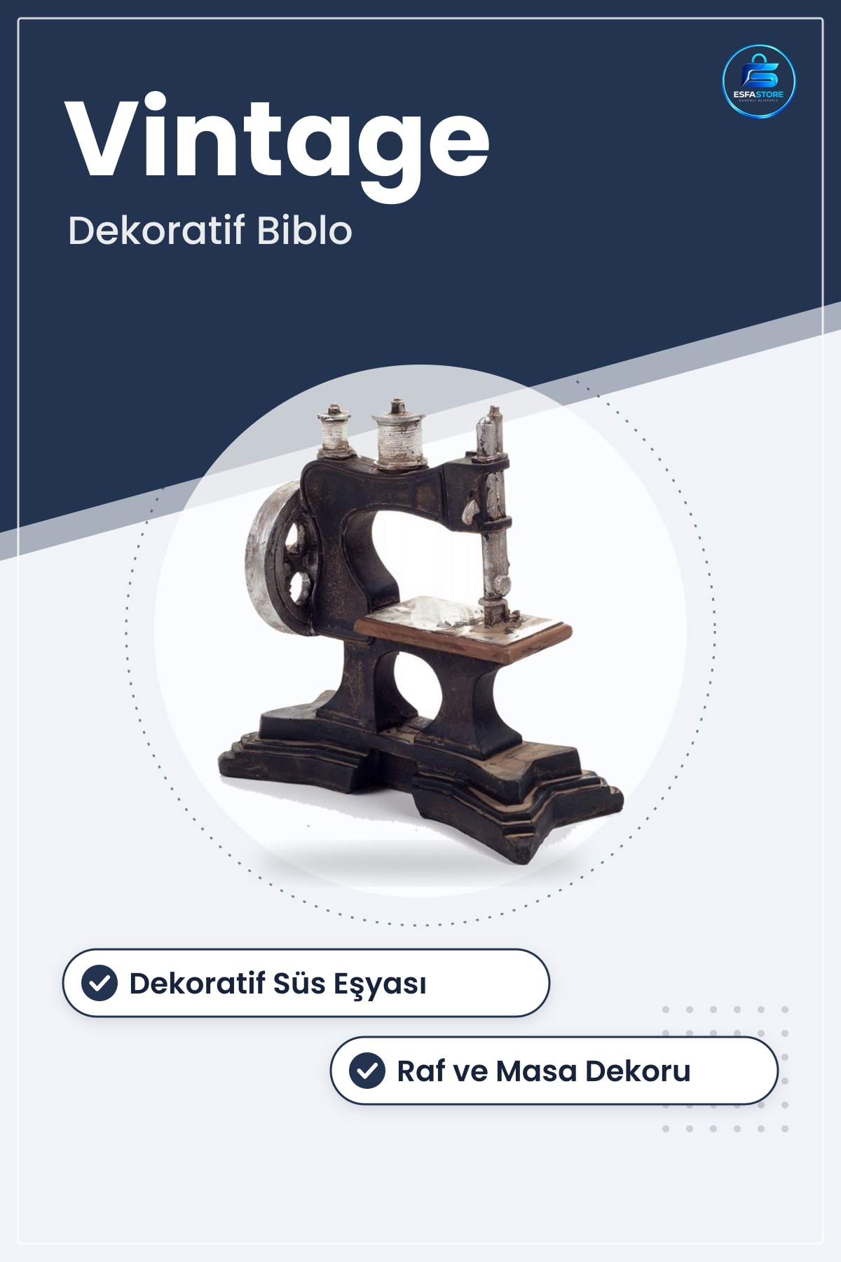 Nostaljik Dikiş Makinesi Biblo Dekoratif Süs Eşyası Hediyelik Vintage Görünümlü Masa Dekorasyonu