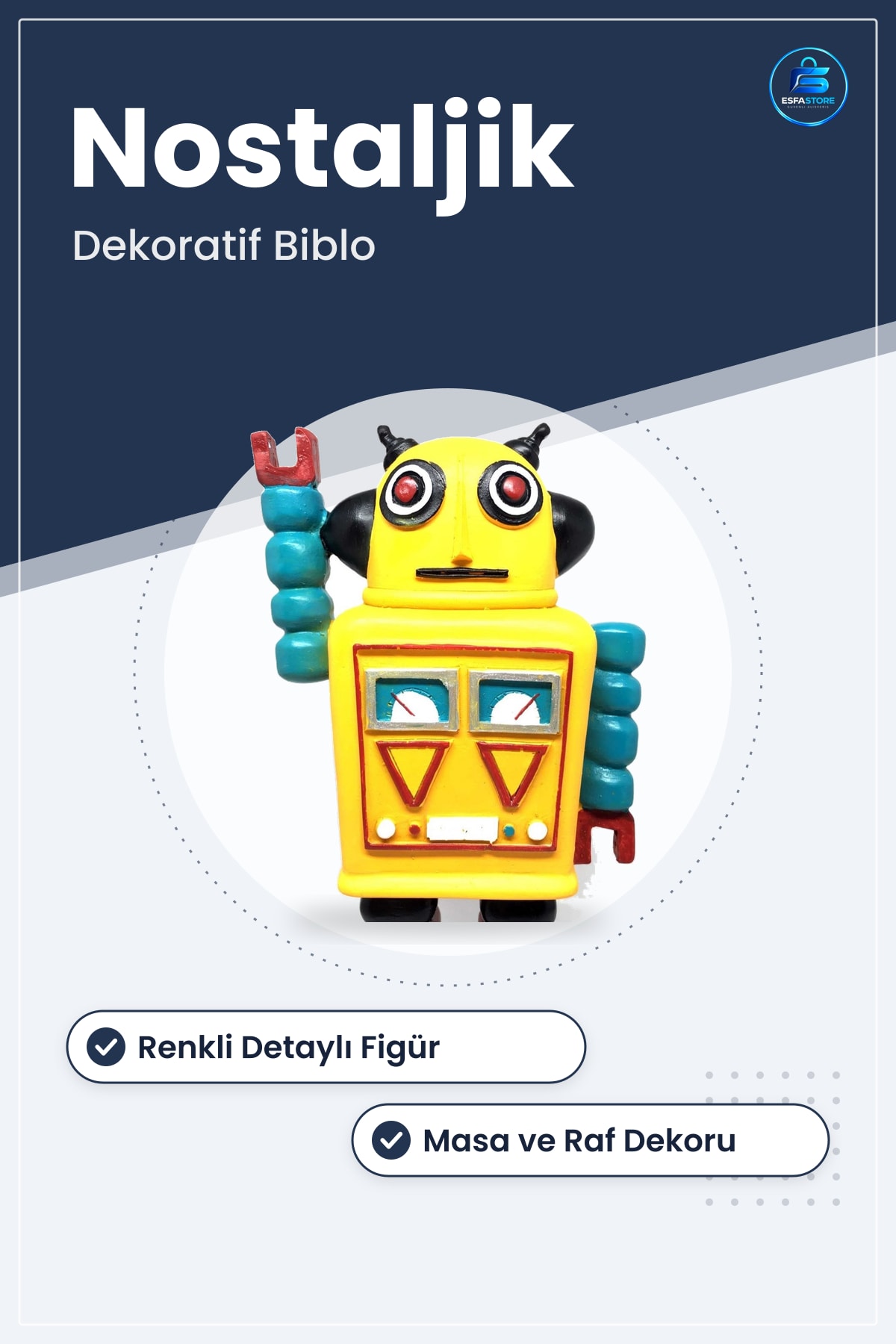 Uzaylı Robot Şeklinde Nostaljik Biblo Figür 9cm x 14cm 28cm Polyester Hediyelik Süs Eşyası
