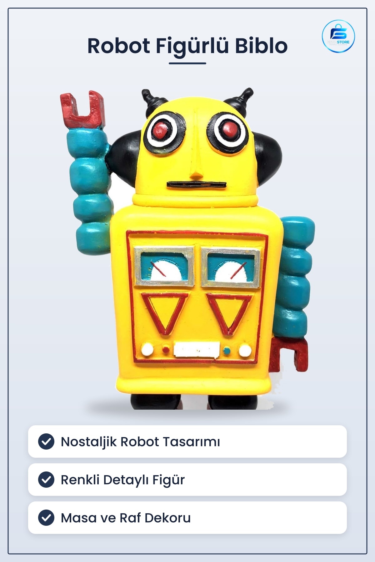 Uzaylı Robot Şeklinde Nostaljik Biblo Figür 9cm x 14cm 28cm Polyester Hediyelik Süs Eşyası