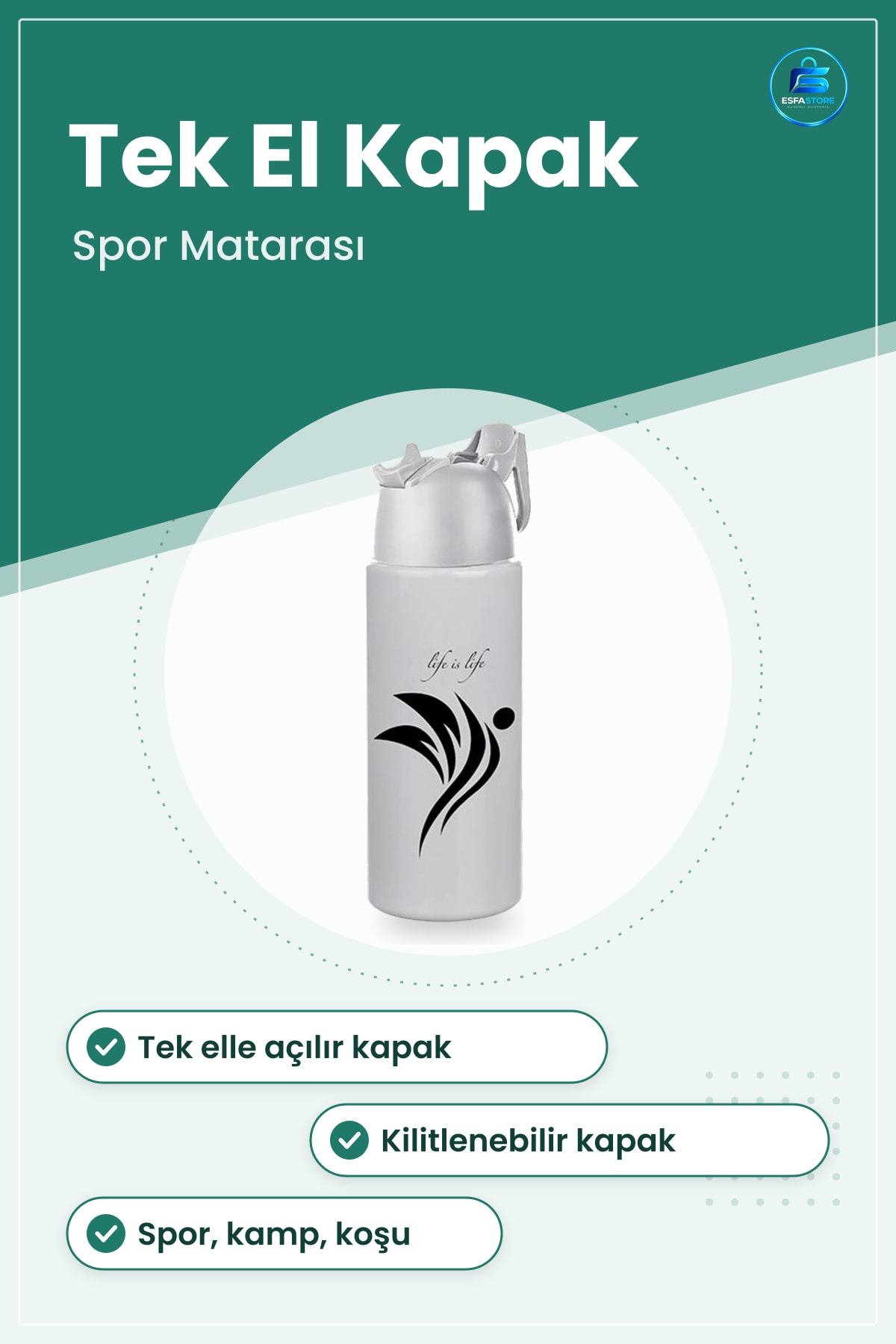 Kilitlenebilen Tritan Spor Matarası Güvenlikli Tek El Kullanımlı Suluk Kapaklı İçecek Şişesi