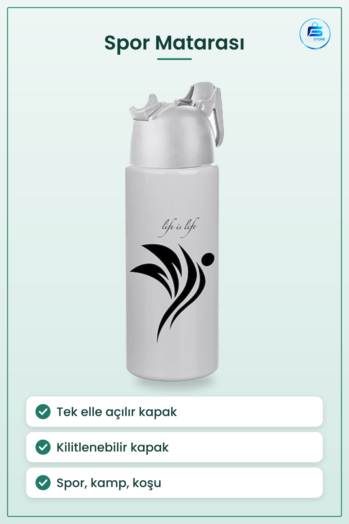 Kilitlenebilen Tritan Spor Matarası Güvenlikli Tek El Kullanımlı Suluk Kapaklı İçecek Şişesi