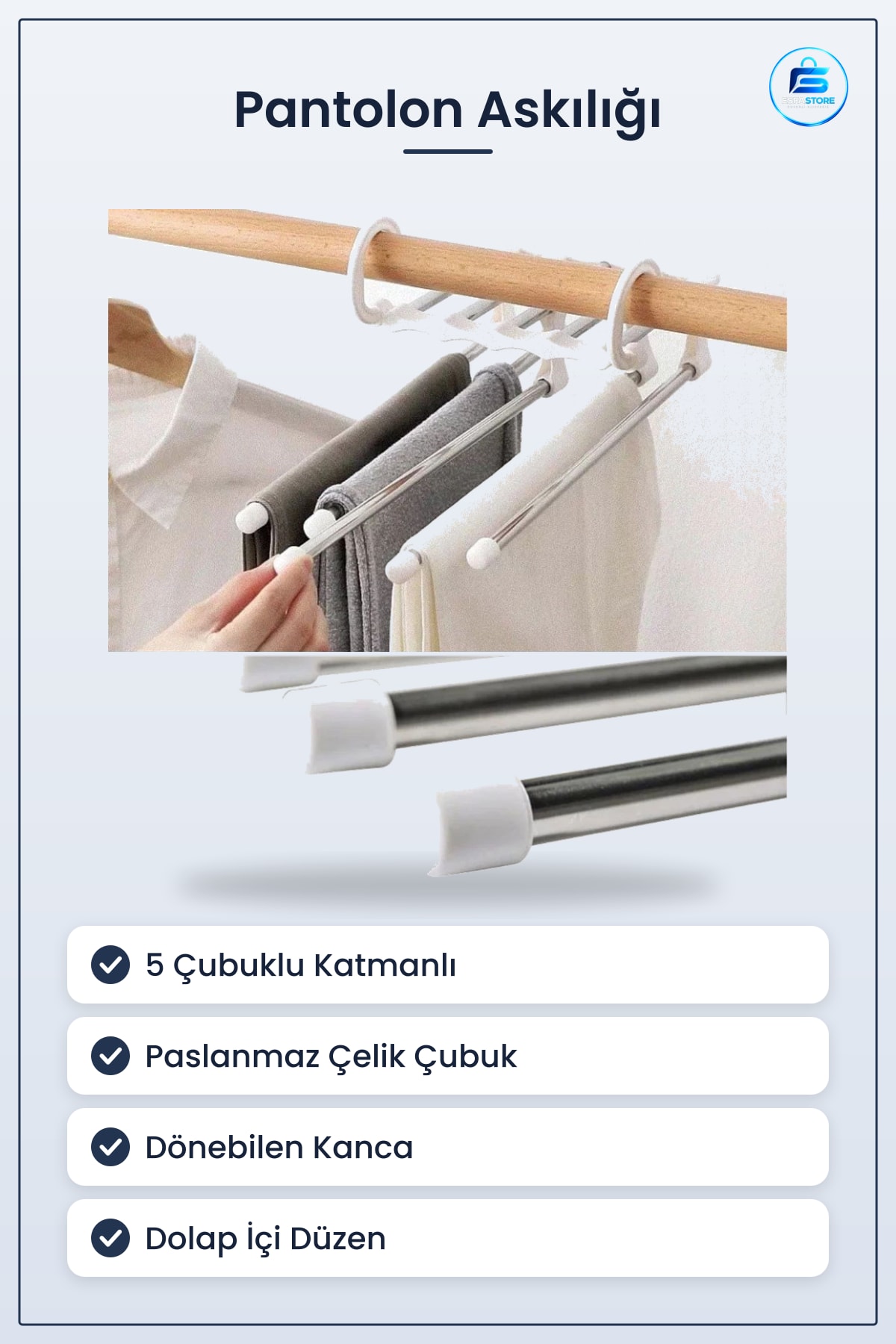 Dolap İçi Pantolon Askılığı Paslanmaz Çelik Katmanlı Kravat Şal Askı Düzenleyici Organizer Pratik