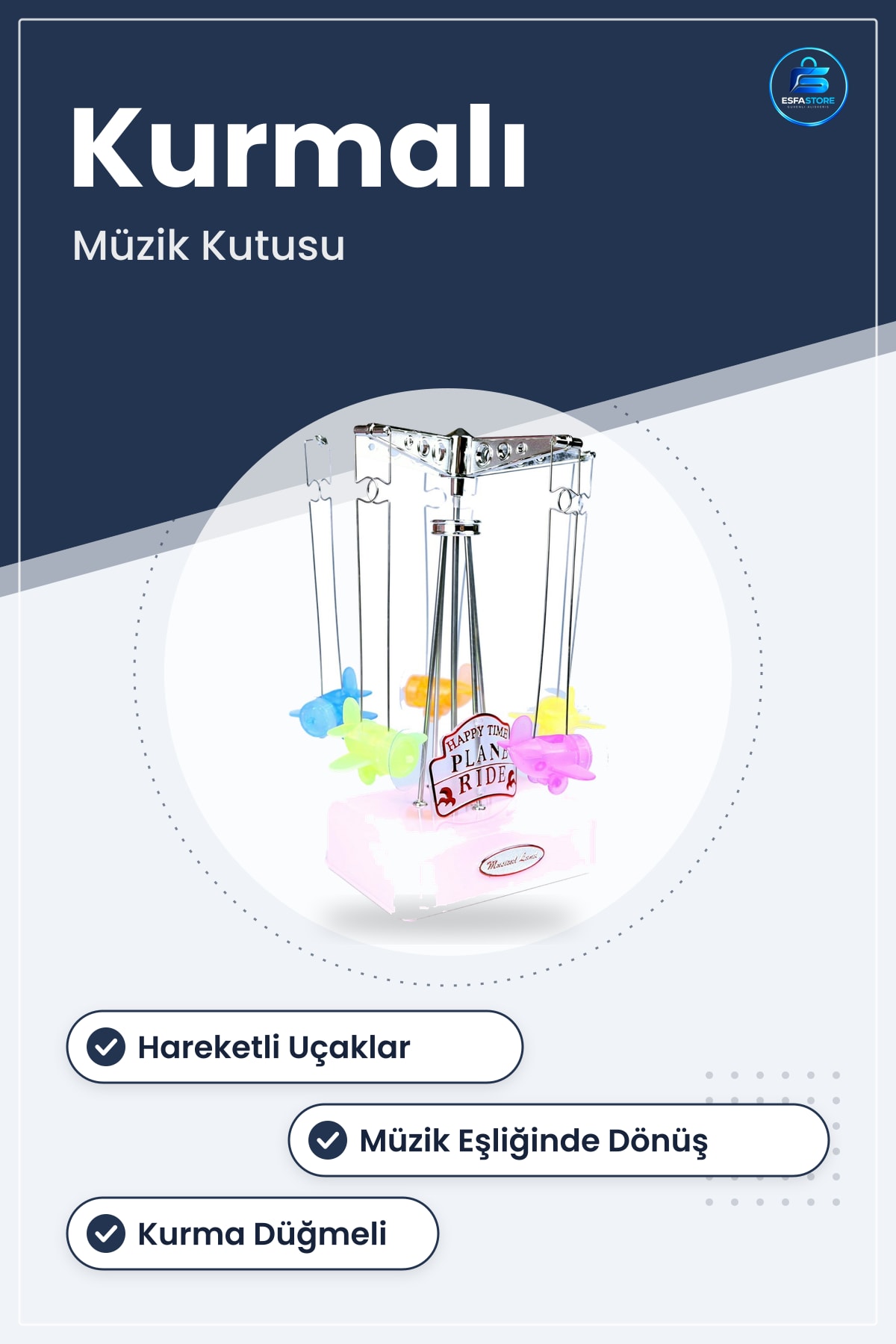 Kurmalı Müzik Kutusu Hareketli Uçaklı Hediyelik Küçük Sesli Dekoratif Masaüstü Nostaljik Aleti