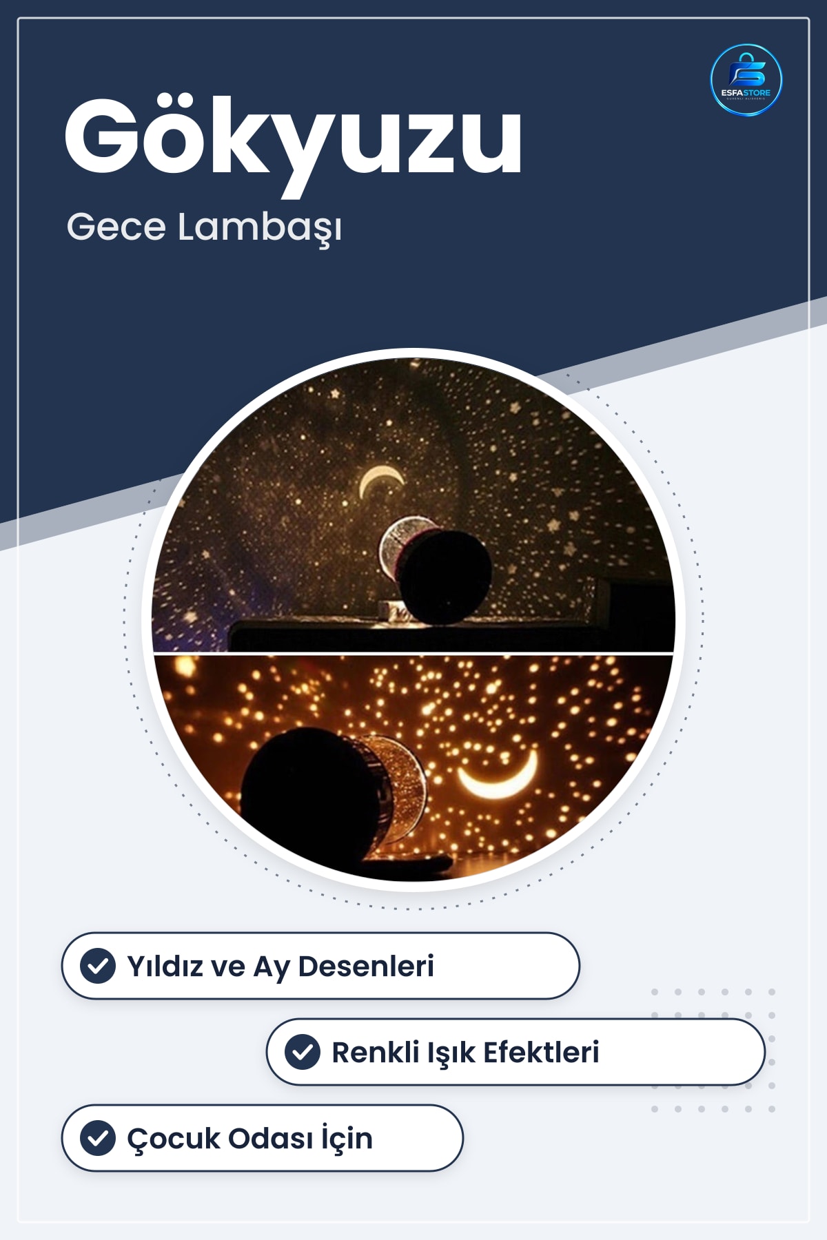 Gökyüzü Projeksiyonlu Led Yıldızlı Tavan Yansıtma Gece Lambası Pilli Çocuk Odası Dekoratif Işık