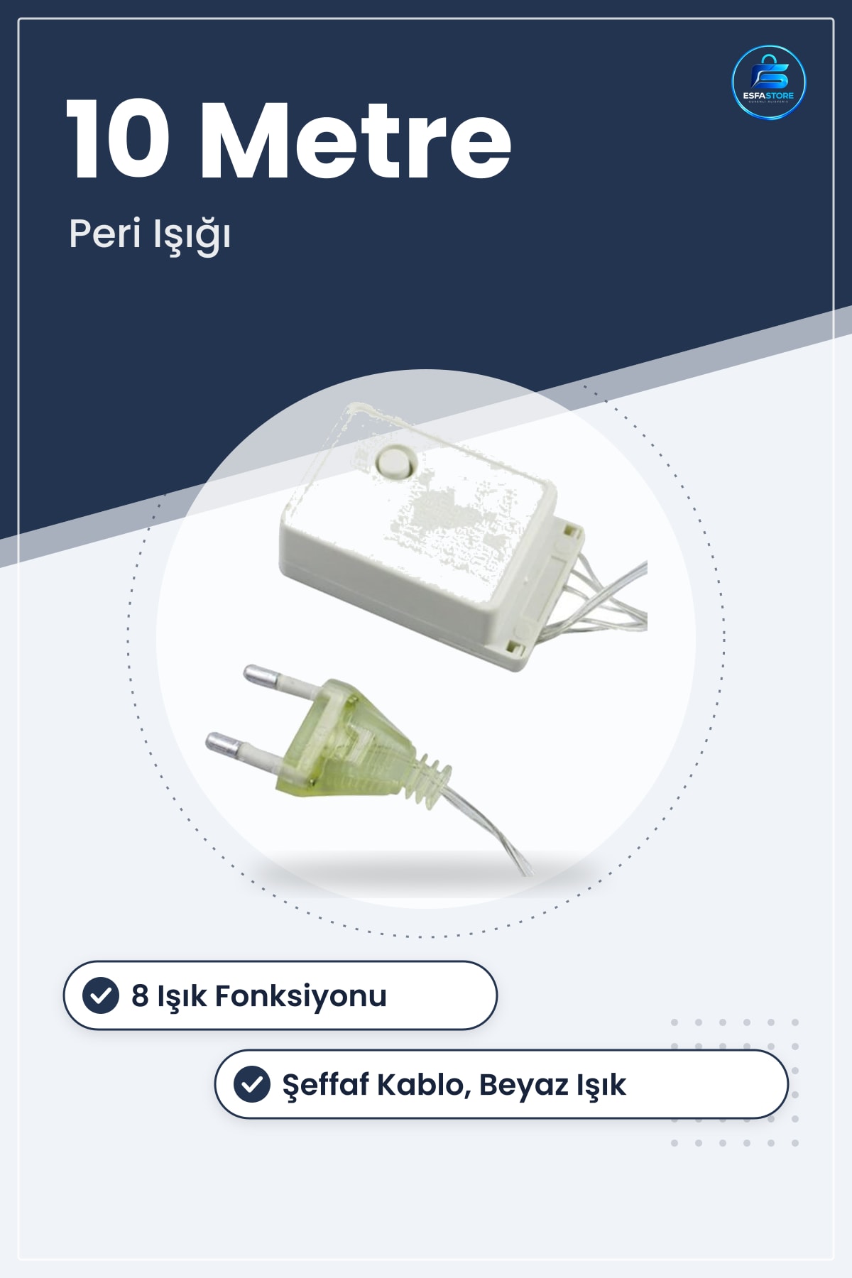 Dekor Lambası 100 LED 10 Metre 8 Fonksiyonlu Beyaz Aydınlatma Peri Işığı Dekoratif Dize Işık