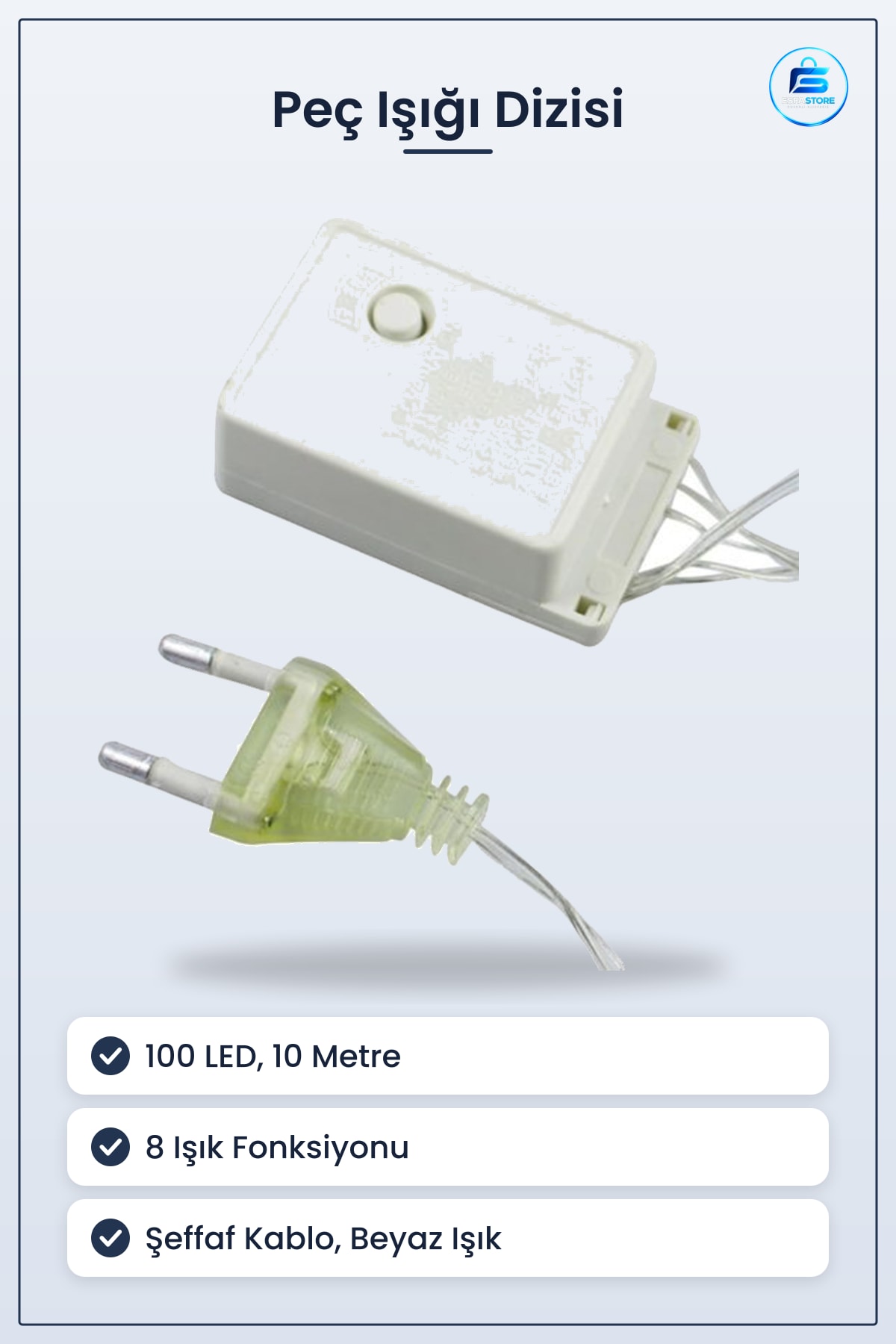Dekor Lambası 100 LED 10 Metre 8 Fonksiyonlu Beyaz Aydınlatma Peri Işığı Dekoratif Dize Işık