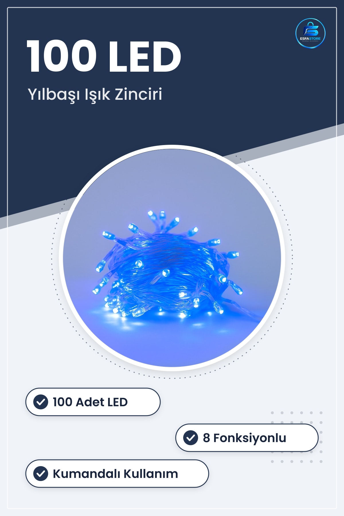 Dekoratif LED Işık Zinciri Kumandalı Fonksiyonlu Yılbaşı Ağacı Süsleme Lambası Dış Mekan Pratik