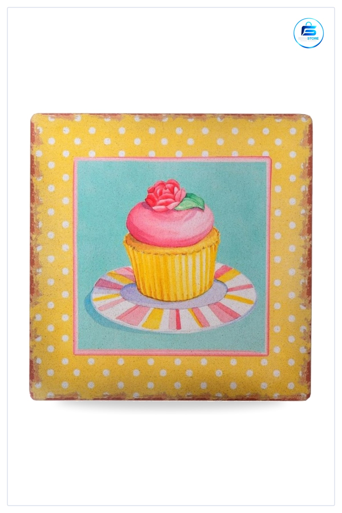 Cup Cake Muffin Motifli Ahşap Duvar Panosu 40x40x1 cm Hediyelik Dekoratif Ev Salon Tablosu
