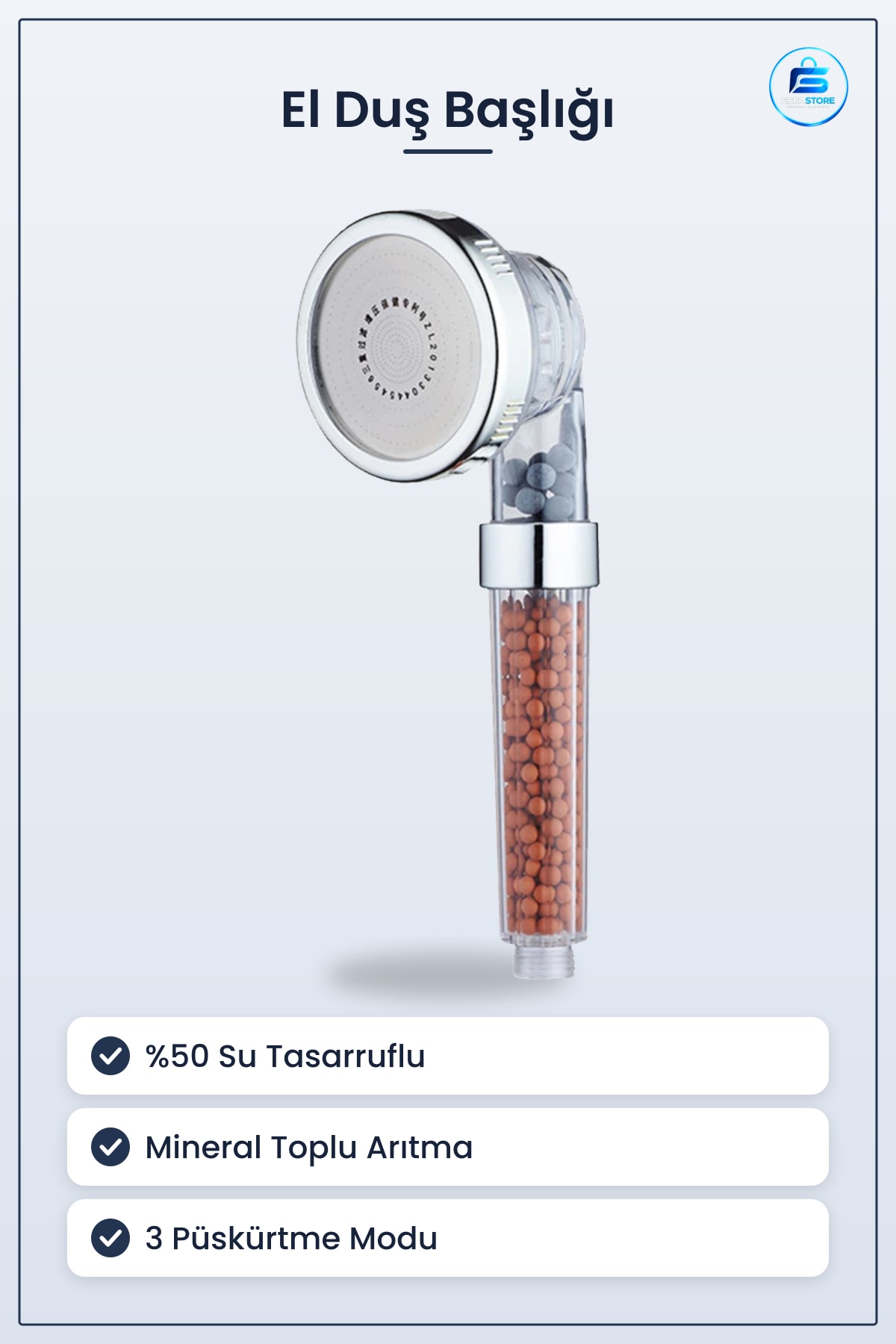 El Duş Başlığı Banyo %50 Su Tasarruflu Arıtmalı Doğal Taşlı Relax Fiskiyesi 21 cm x 6