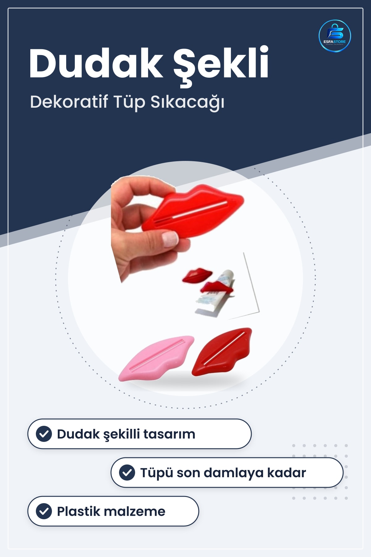 Dudak Tasarımlı Dekoratif Diş Macunu Sıkacağı Plastik Öpücük Şekilli Banyo Aksesuarı Hediyelik