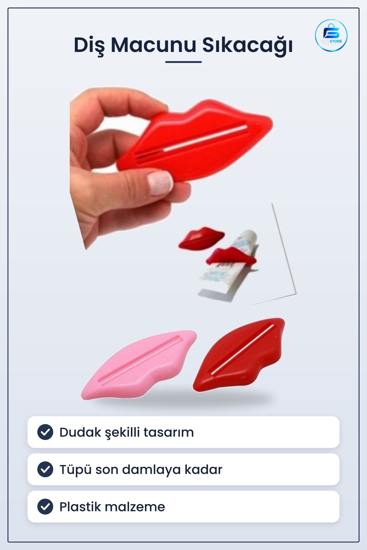 Dudak Tasarımlı Dekoratif Diş Macunu Sıkacağı Plastik Öpücük Şekilli Banyo Aksesuarı Hediyelik