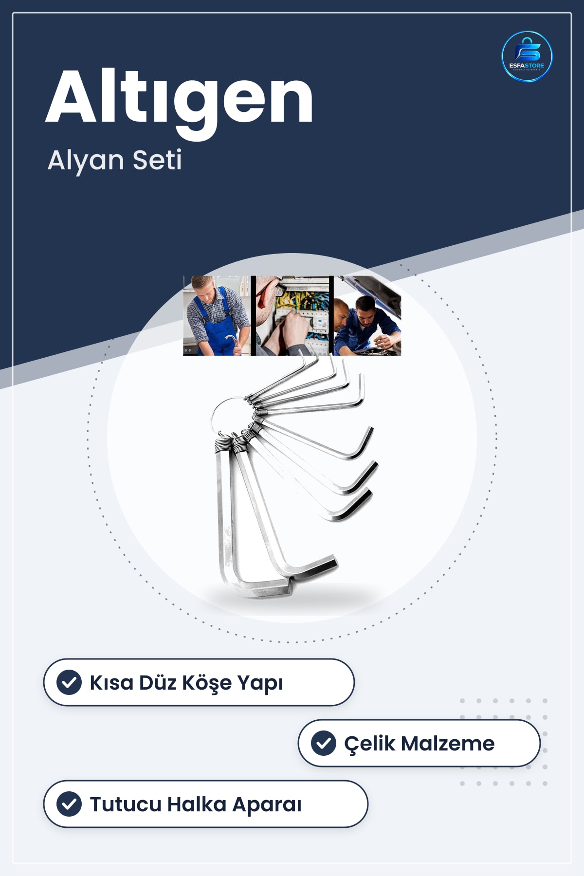 Alyan Anahtar Takımı 9 Parça Çelik Kısa Düz Köşe Seti 10 mm 80 Altıgen Ölçü Aralığı
