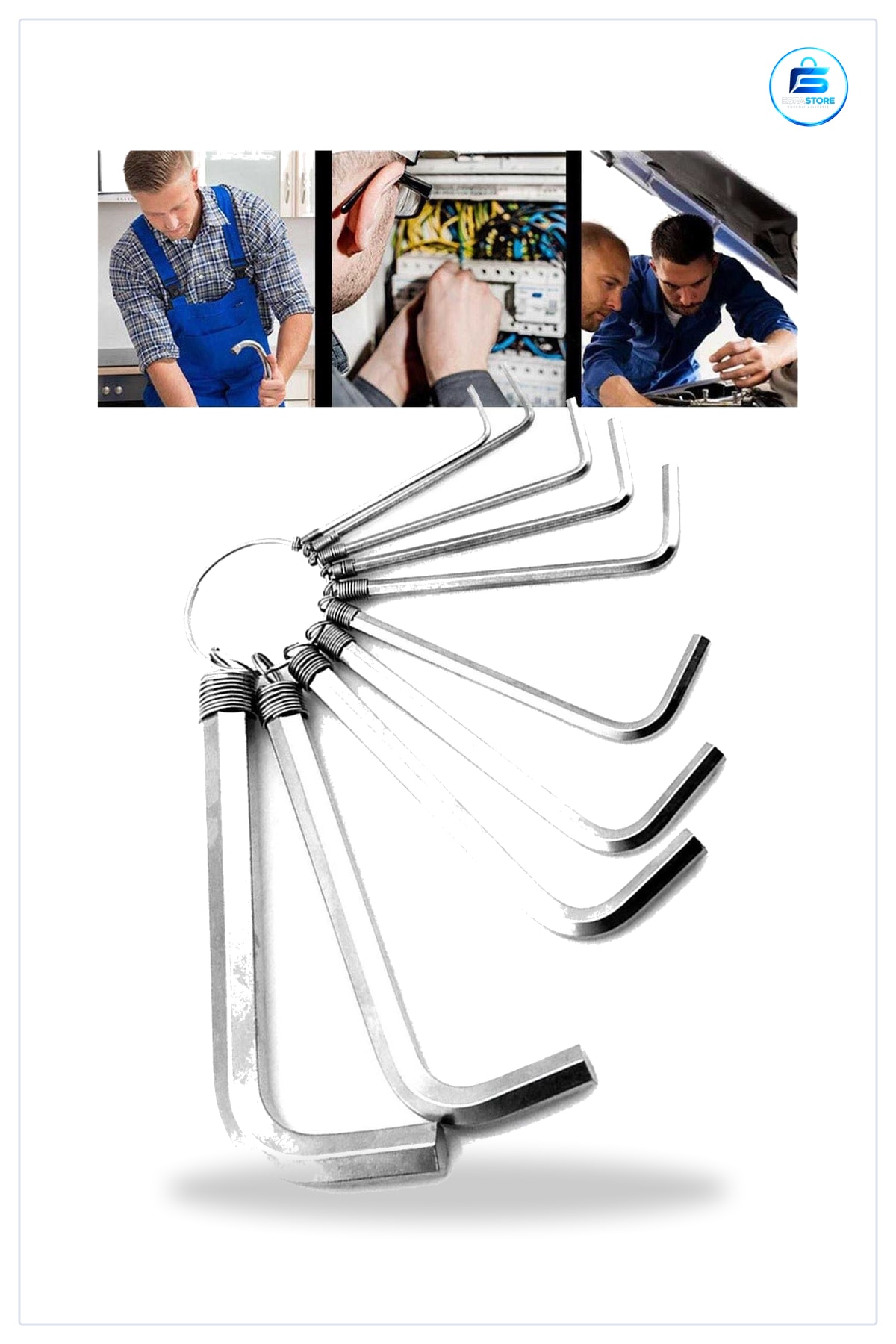 Alyan Anahtar Takımı 9 Parça Çelik Kısa Düz Köşe Seti 10 mm 80 Altıgen Ölçü Aralığı