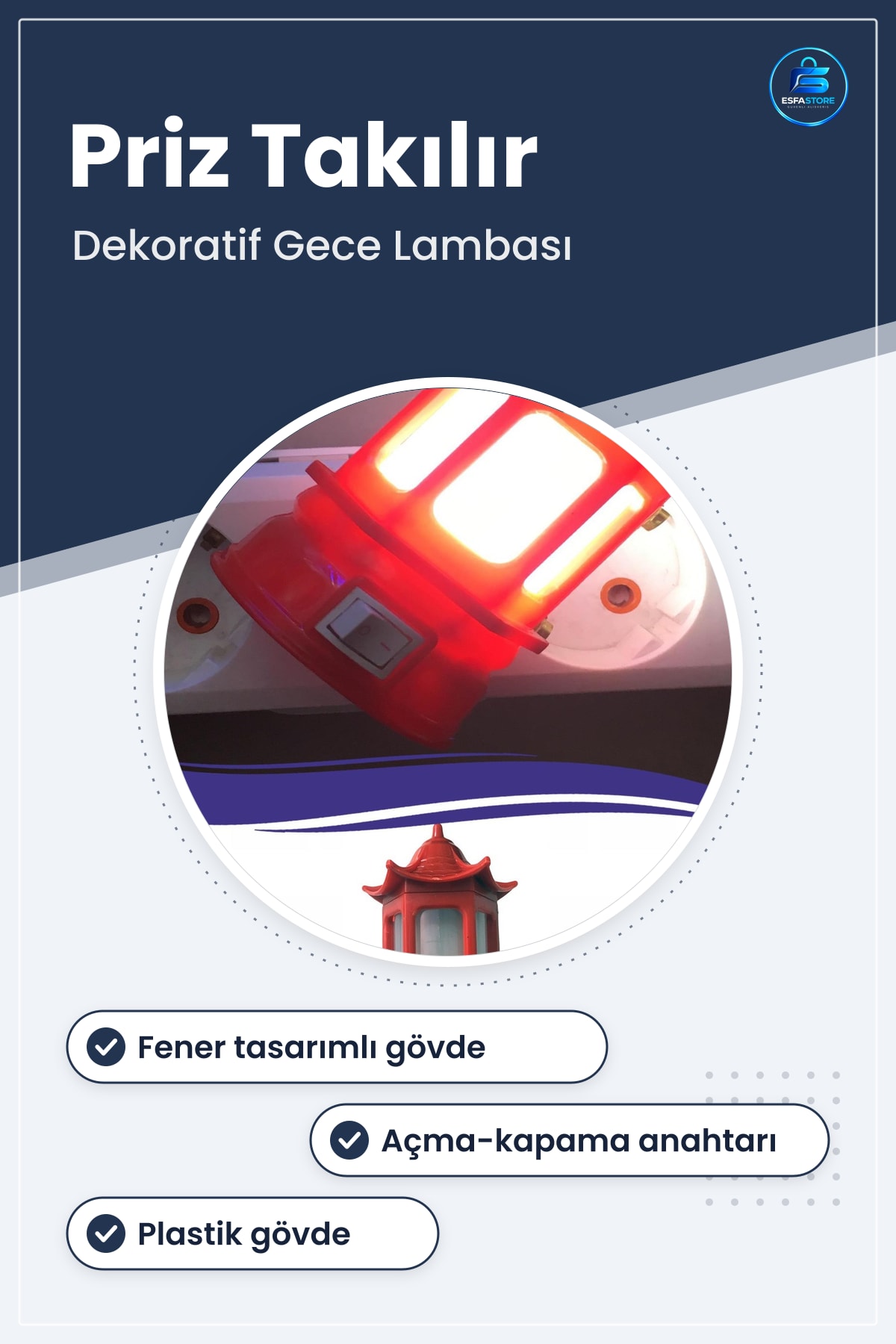 Fener Şeklinde Gece Lambaı Priz Takılabilir LED Işıklı Dekoratif Ev Aydınlatma Pratik Kullanışlı
