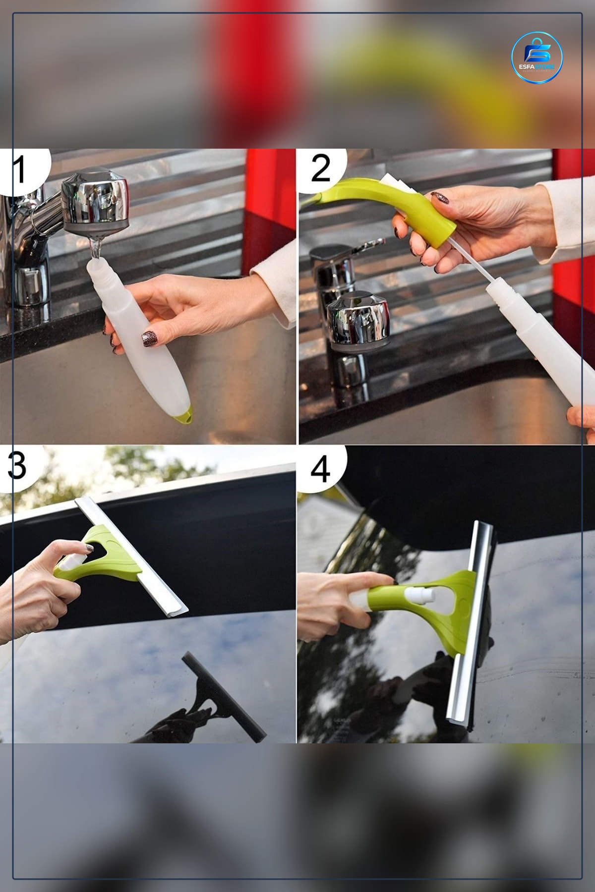 Spreyli Cam Silme Aparatı 25,5 cm x 31 Pencere Ayna Tezgah Duşakabin Temizleyici Püskürtmeli