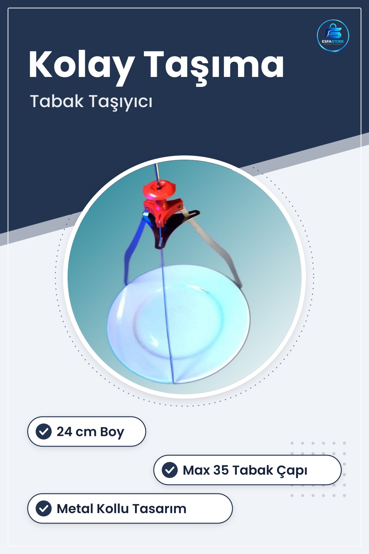Dekoratif Metal Servis Sunum Aparatı Estetik Taşıyıcı 24 cm Boy Max 35 Tabak Çapı Kolay Taşıma