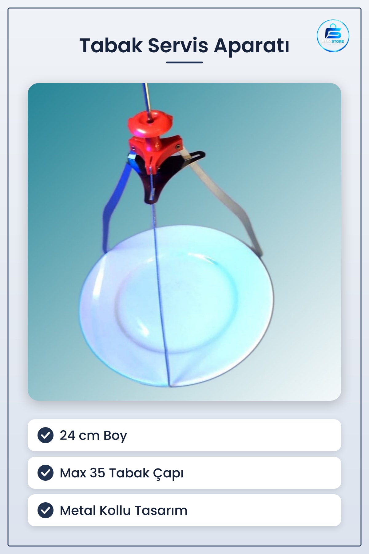 Dekoratif Metal Servis Sunum Aparatı Estetik Taşıyıcı 24 cm Boy Max 35 Tabak Çapı Kolay Taşıma