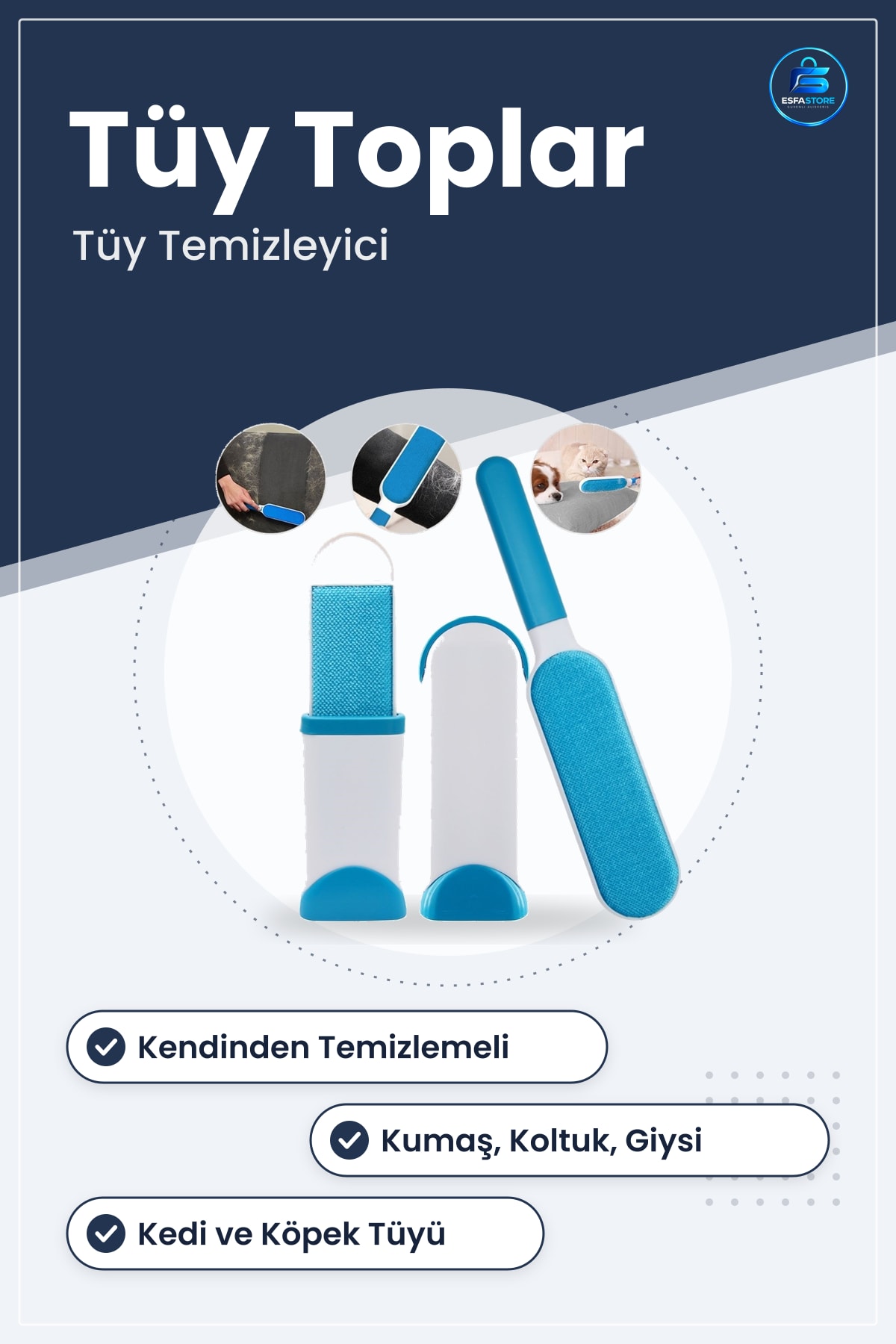 Kendinden Temizlemeli Kıl Tüy Toplayıcı Tarak Kedi Köpek Fırçası Kumaş Temizleyici Pratik
