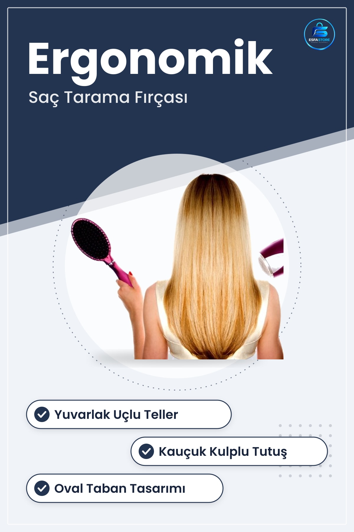 Oval Saç Fırçası Profesyonel Kullanım İçin Ergonomik Kulplu Dayanıklı Tarama Pratik Bakım