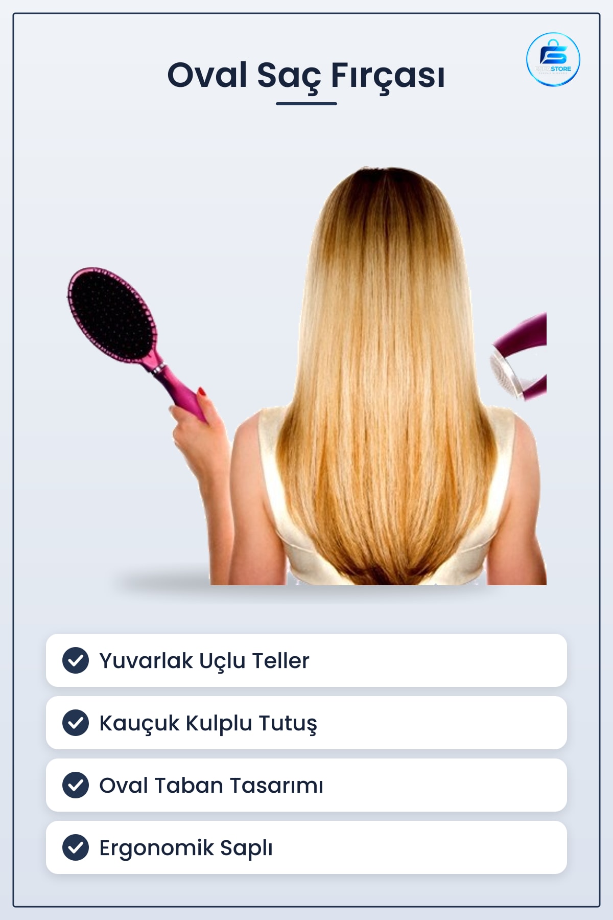 Oval Saç Fırçası Profesyonel Kullanım İçin Ergonomik Kulplu Dayanıklı Tarama Pratik Bakım