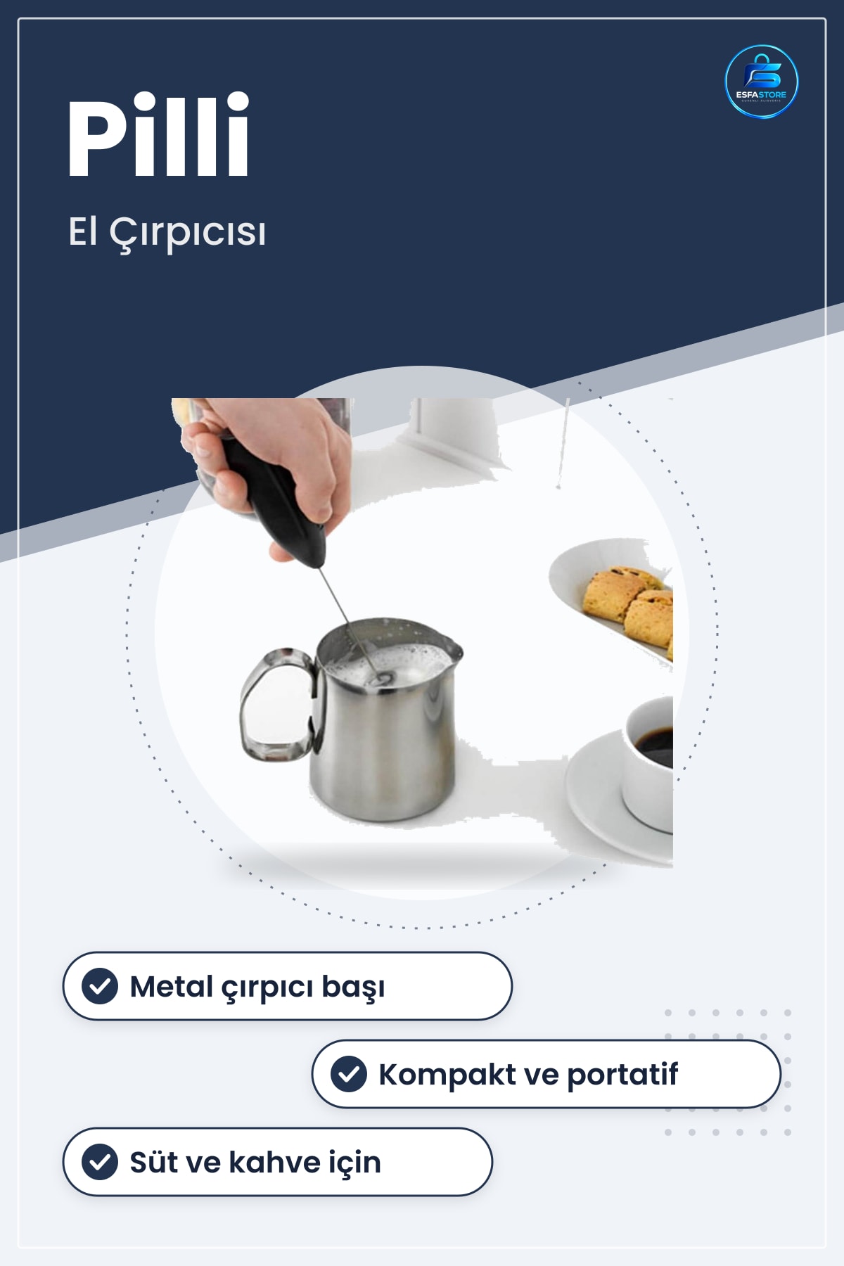 El Çırpıcısı Pilli Mini Portatif Mutfak Köpürtücü Metal Plastik Kahve Süt Köpürtme Aleti