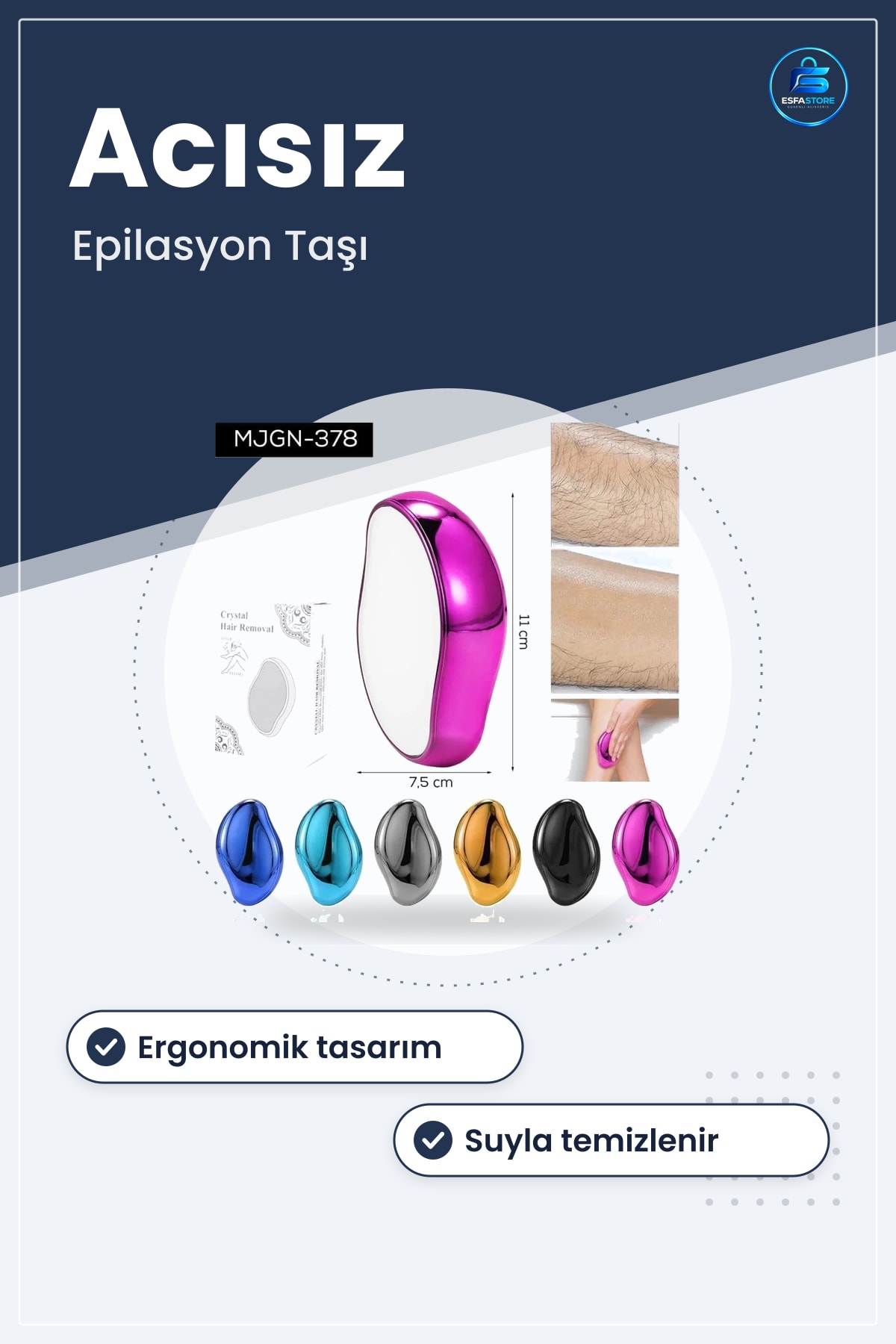 Kristal Epilasyon Taşı Acsız Hassas Ciltler İçin Peeling Tüy Temizleyici Ergonomik Tasarım