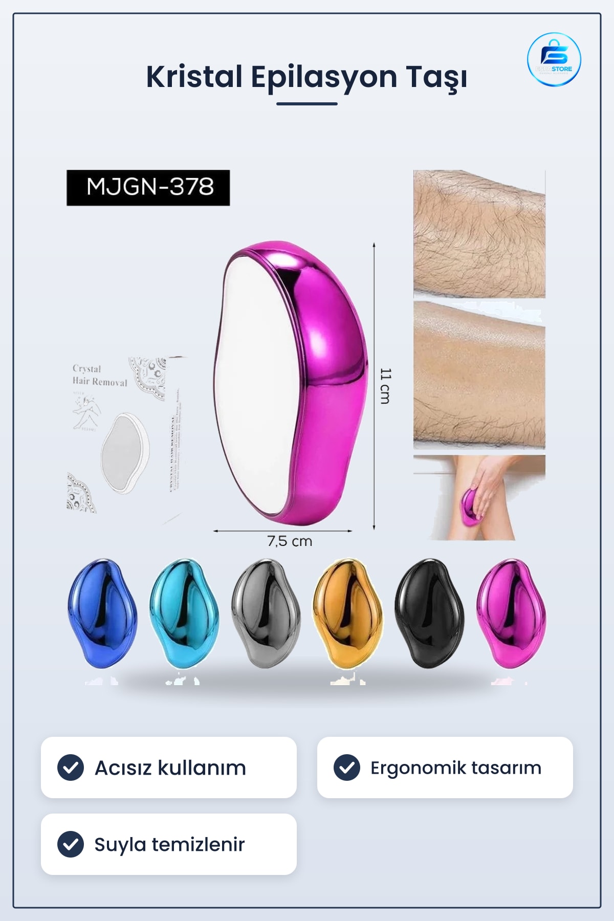 Kristal Epilasyon Taşı Acsız Hassas Ciltler İçin Peeling Tüy Temizleyici Ergonomik Tasarım