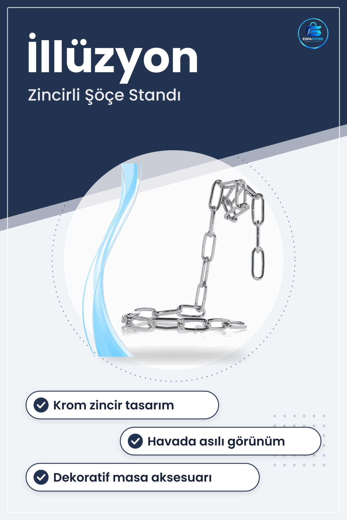 Sihirli Zincir Şişe Tutucu Uçan Eşya Aparatı 19x17 cm Krom Chain Holder İlüzyon Stand