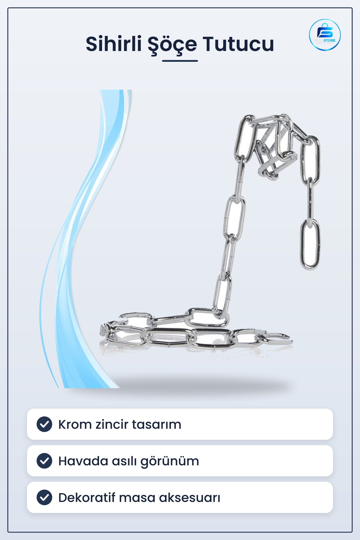 Sihirli Zincir Şişe Tutucu Uçan Eşya Aparatı 19x17 cm Krom Chain Holder İlüzyon Stand