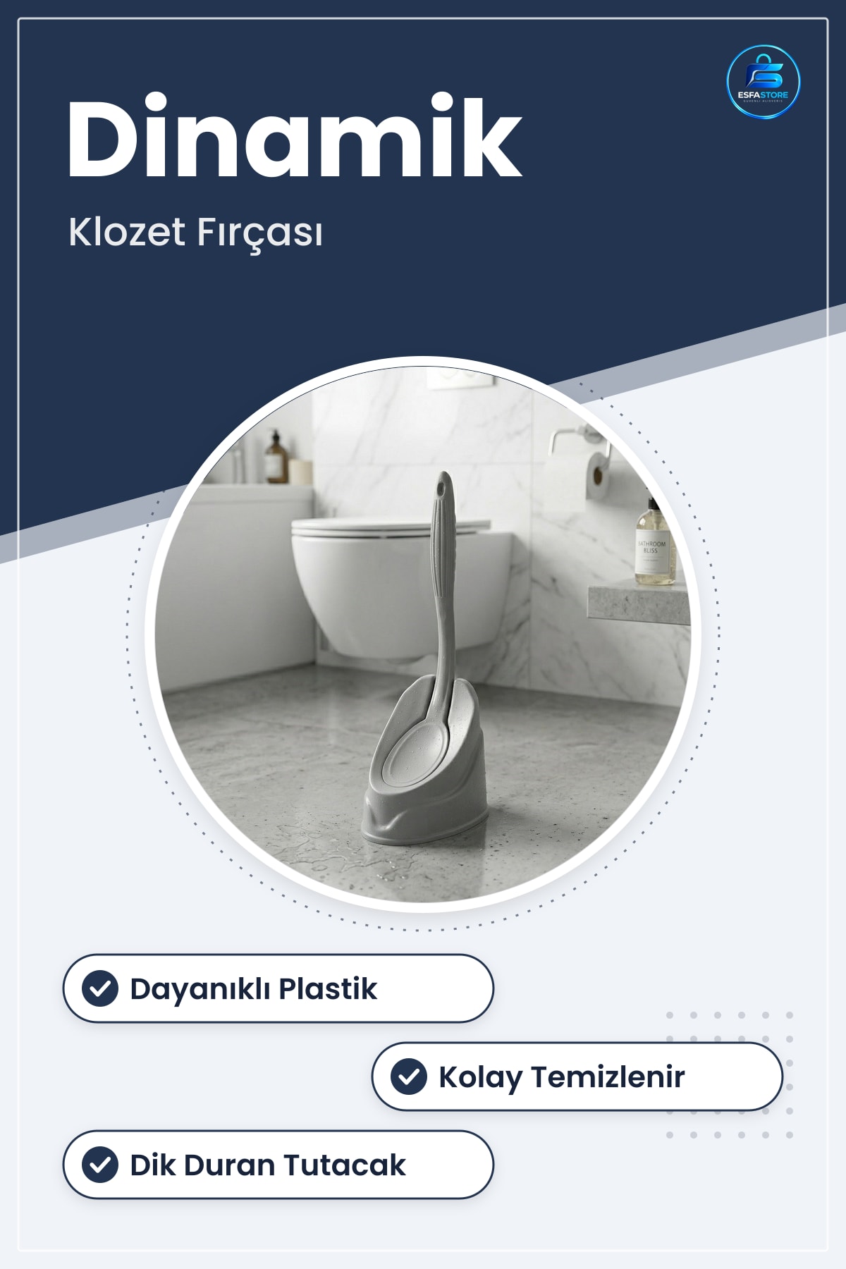 Dinamik Klozet Fırça Seti Dayanıklı Plastik Tuvalet Banyo Hijyenik Kolay Temizlenebilir Pratik