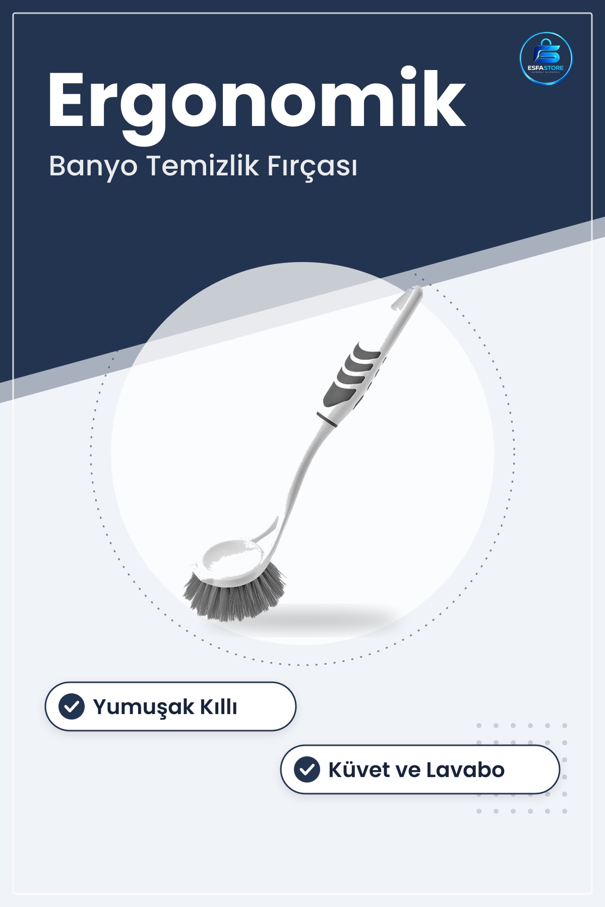Lavabo ve Küvet Temizleme Fırçası Ergonomik Saplı Yumuşak Kıllı Banyo Temizlik Aparatı Dayanıklı