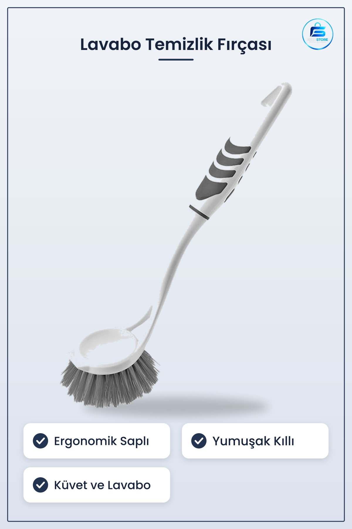 Lavabo ve Küvet Temizleme Fırçası Ergonomik Saplı Yumuşak Kıllı Banyo Temizlik Aparatı Dayanıklı