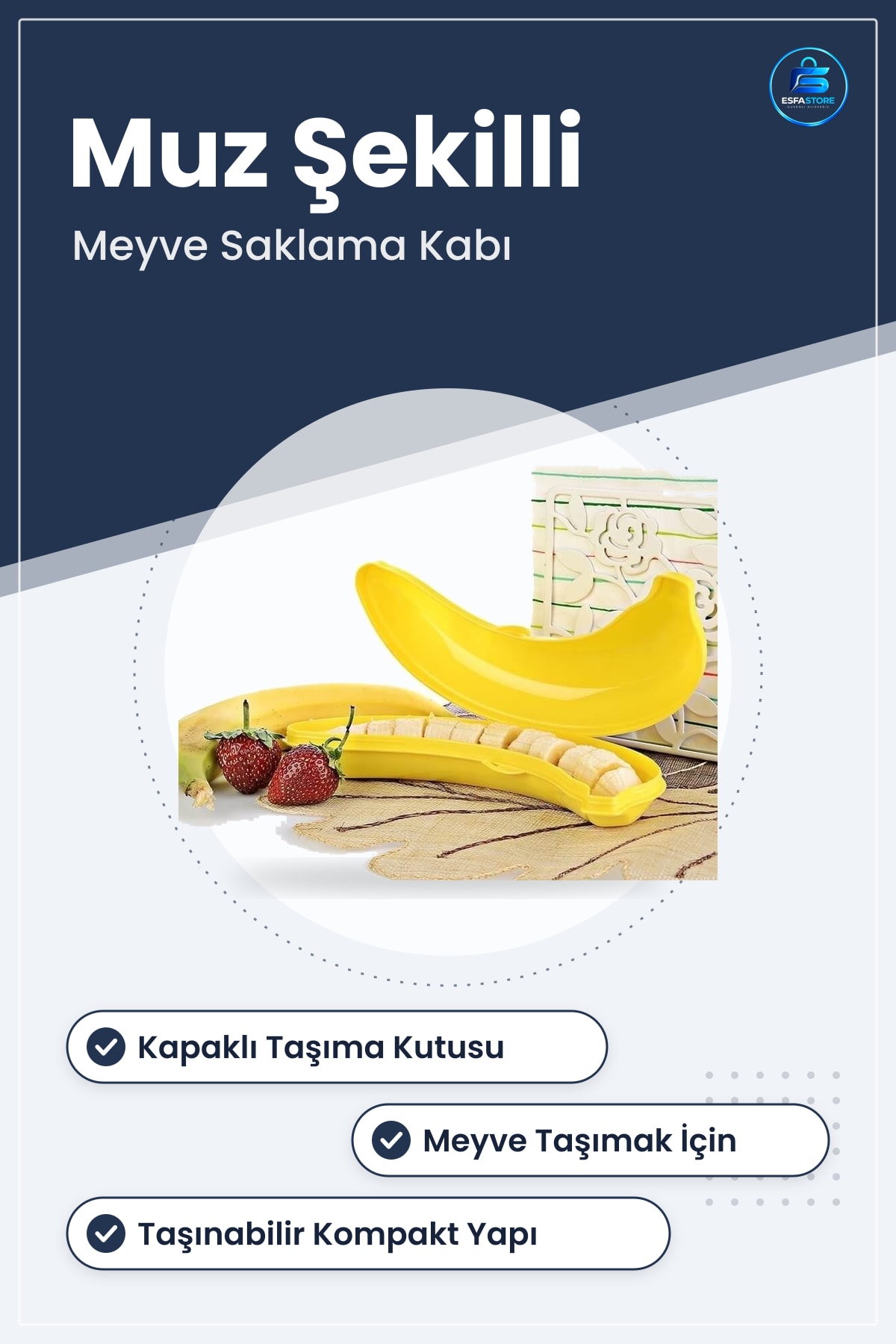 Muz Şekilli Saklama Kabı Plastik Meyve Taşıma Kutusu Kapaklı Pratik Mutfak Hediyelik Taşınabilir