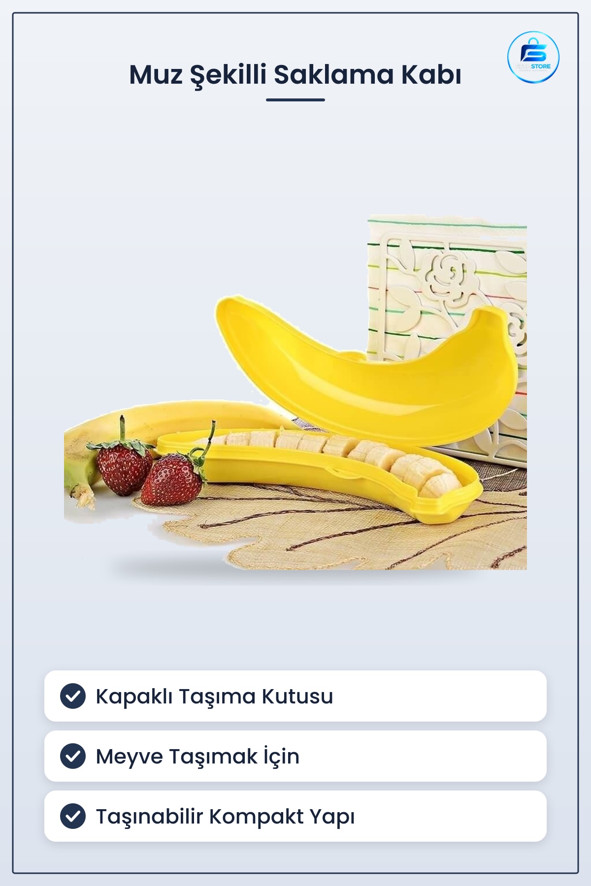 Muz Şekilli Saklama Kabı Plastik Meyve Taşıma Kutusu Kapaklı Pratik Mutfak Hediyelik Taşınabilir