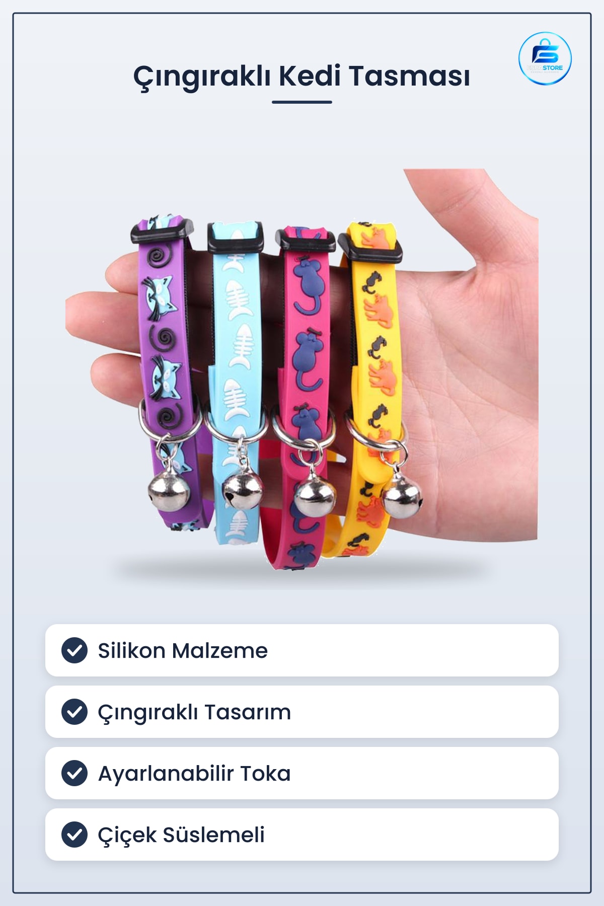Çıngıraklı Zilli Silikon Kedi Köpek Boyun Tasması Sevimli Renkli Dekoratif Evcil Hayvan Aksesuarı