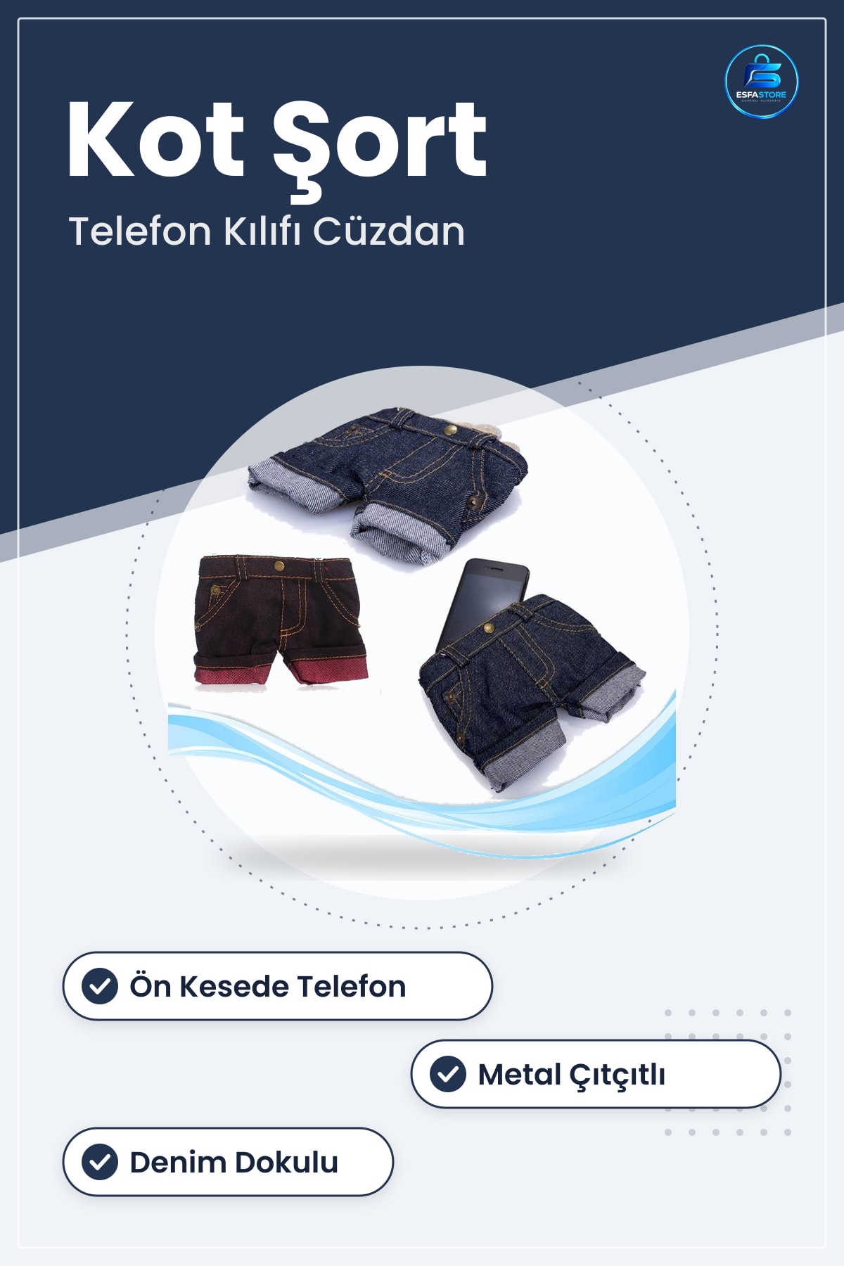 Kot Şort Tasarımlı Telefon Kılıfı ve Cüzdan Pratik Hediyelik Kullanışlı Cep Aksesuarı Özel Kesim