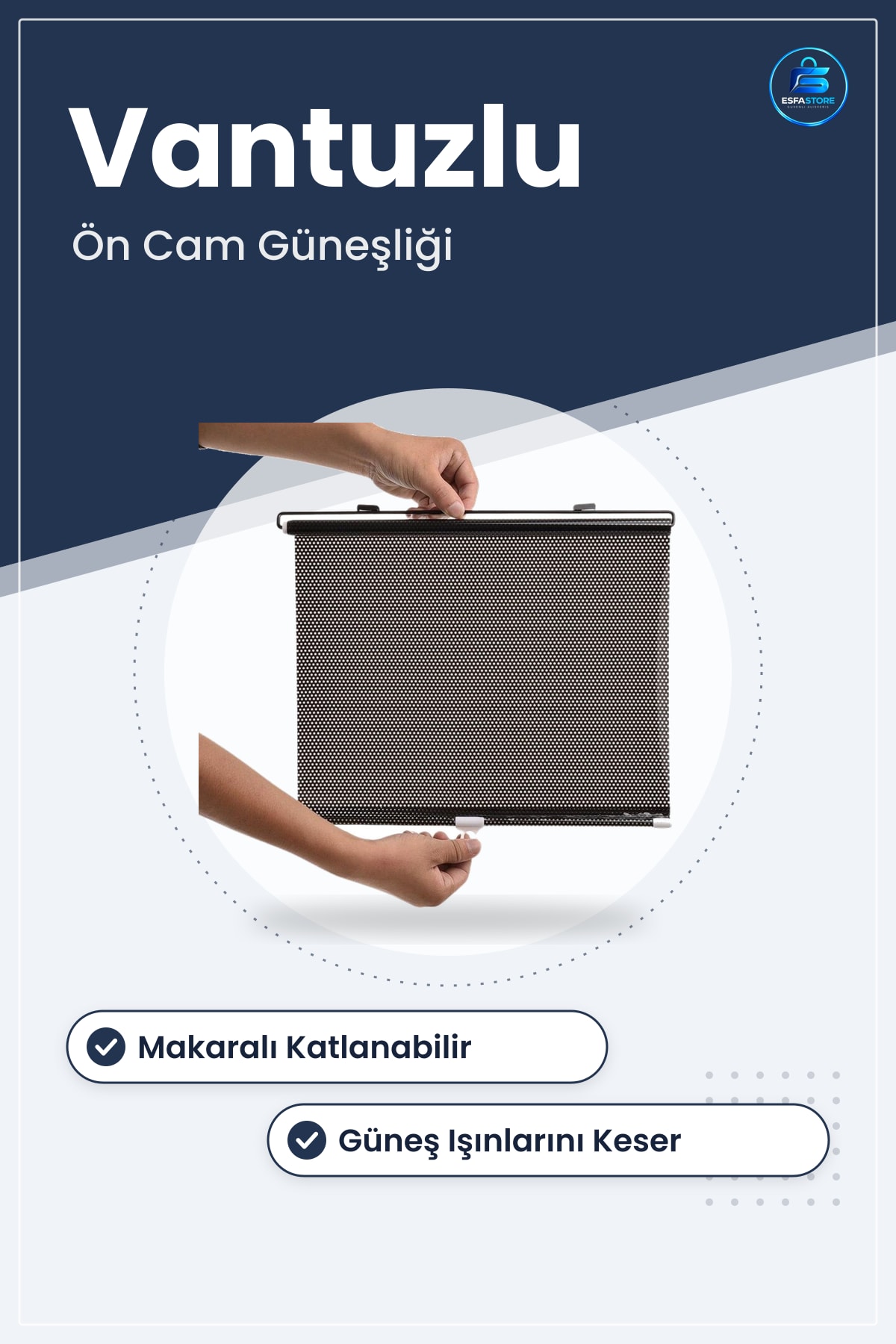 Araba Ön Cam Güneşliği Makaralı Katlanabilir Oto Güneş Koruyucu Perde Vantuzlu Pratik Kullanışlı
