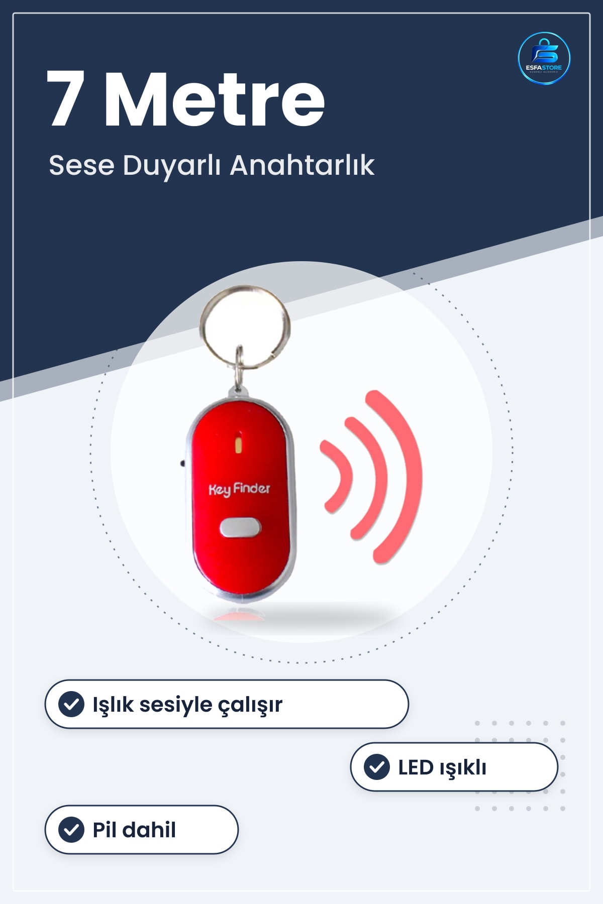 Anahtar Bulucu Sese Duyarlı Işıklı Islıklı Anahtarlık 5 cm x 35 20 g Led Fener Pil Dahil