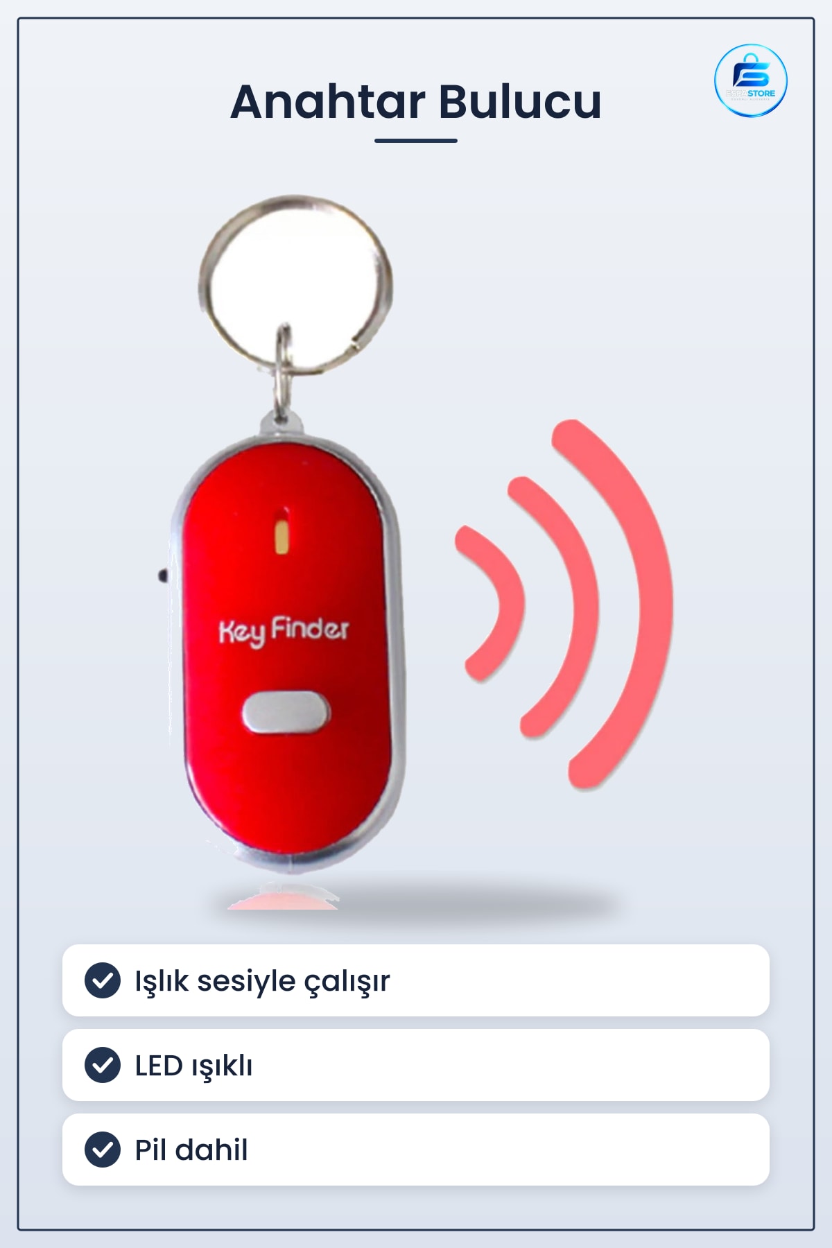 Anahtar Bulucu Sese Duyarlı Işıklı Islıklı Anahtarlık 5 cm x 35 20 g Led Fener Pil Dahil