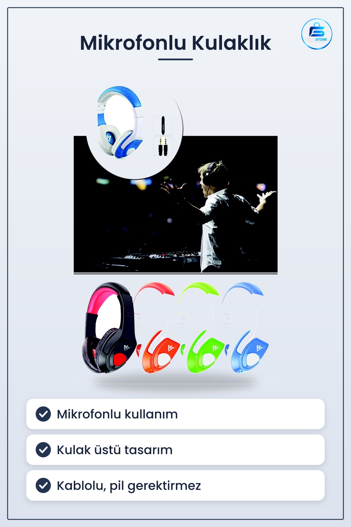 Mikrofonlu Bilgisayar Kulaklığı 40mm Sürücülü 35 mm Jak Girişli Gürültü Engelleyici Oyun