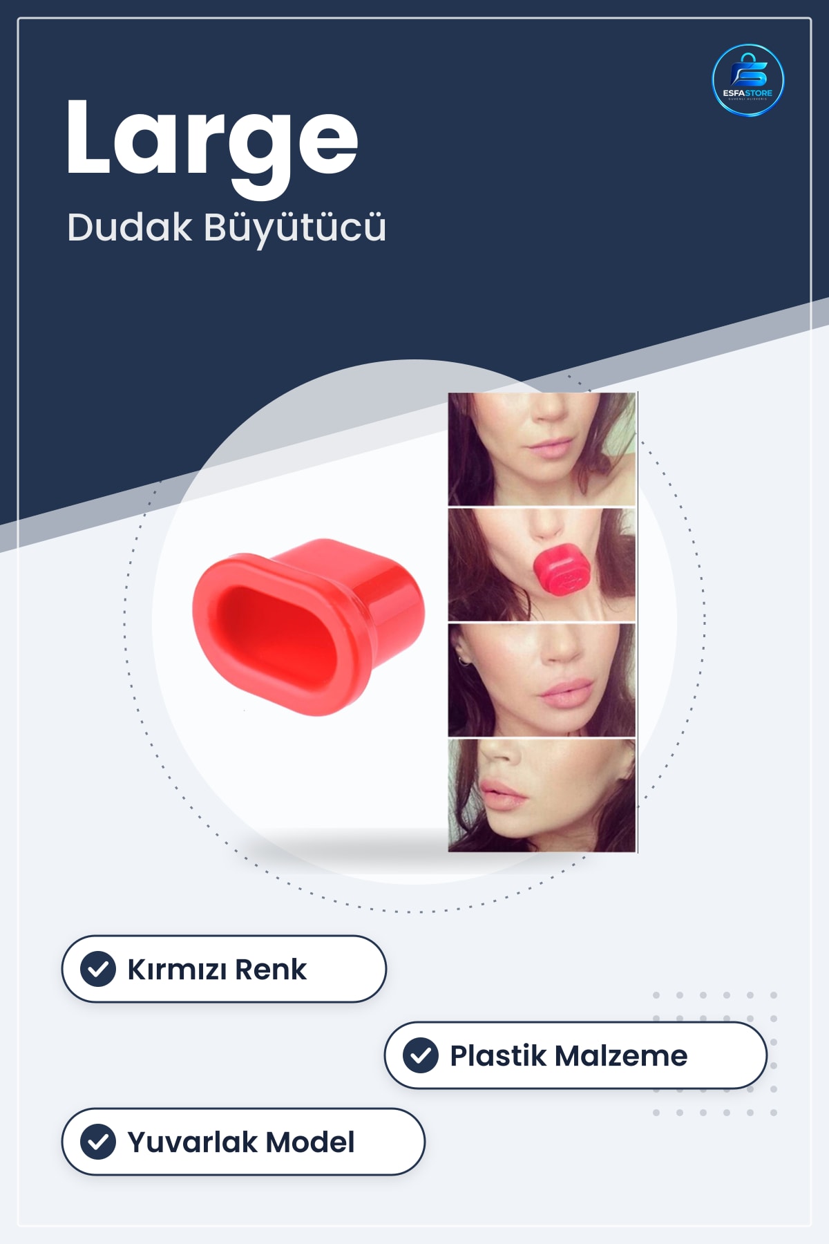 Dudak Dolgunlaştırıcı Aparat Large Fullips Doğal Pratik Yuvarlak Kırmızı Plastik 7x11,5x5,5 cm
