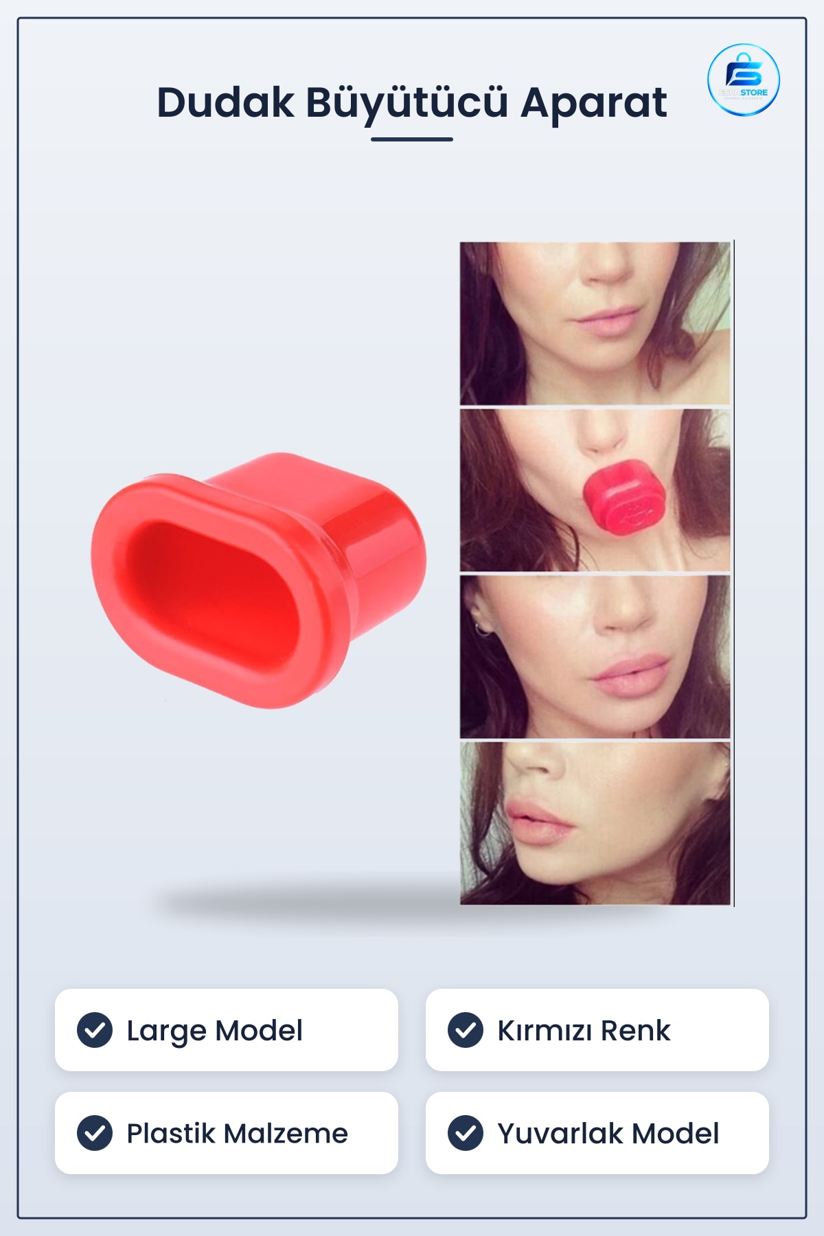 Dudak Dolgunlaştırıcı Aparat Large Fullips Doğal Pratik Yuvarlak Kırmızı Plastik 7x11,5x5,5 cm