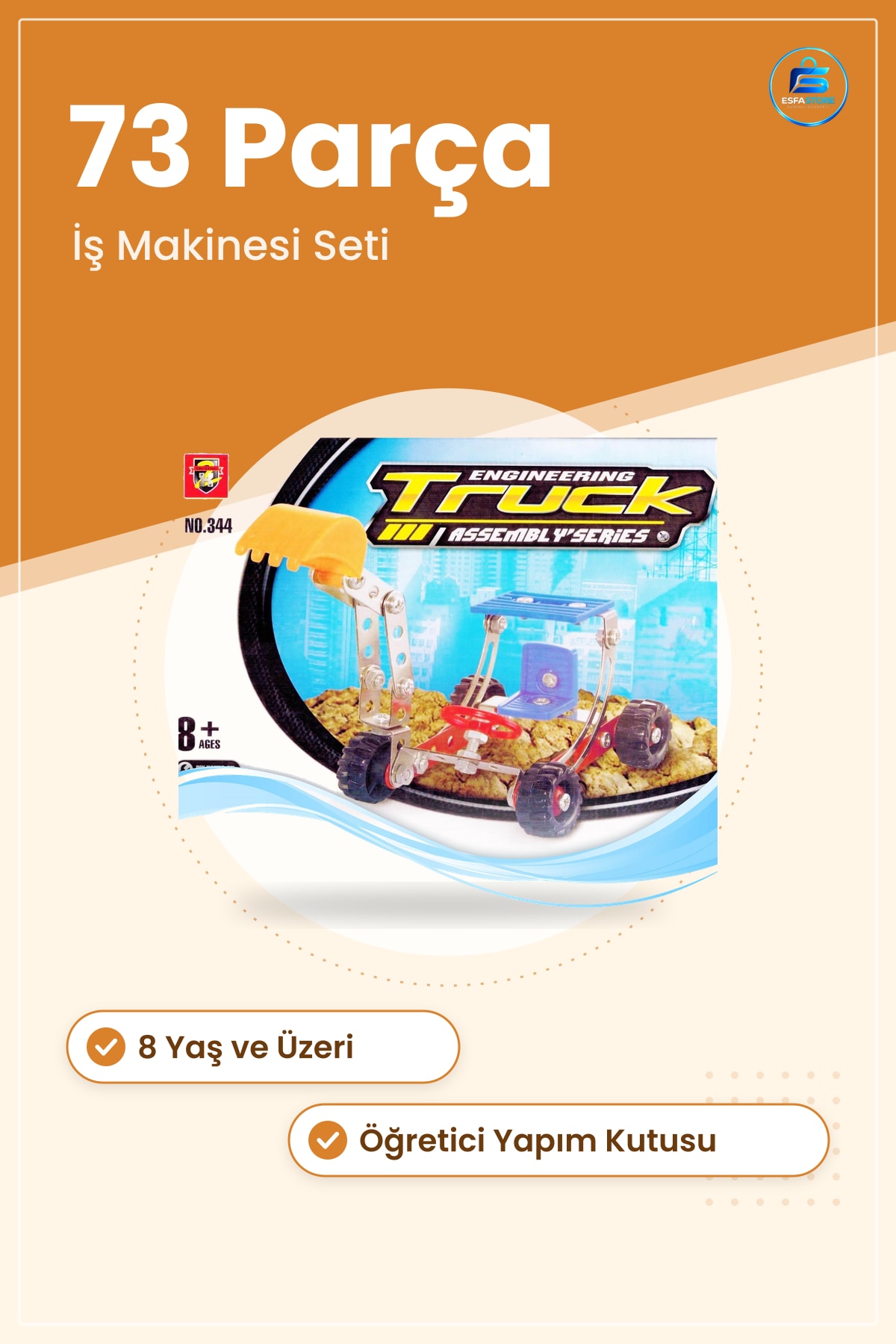 73 Parça Metal Kepçe İş Makinesi Eğlenceli Öğretici Yapım Kutusu Oyuncak Seti 8+ Yaş