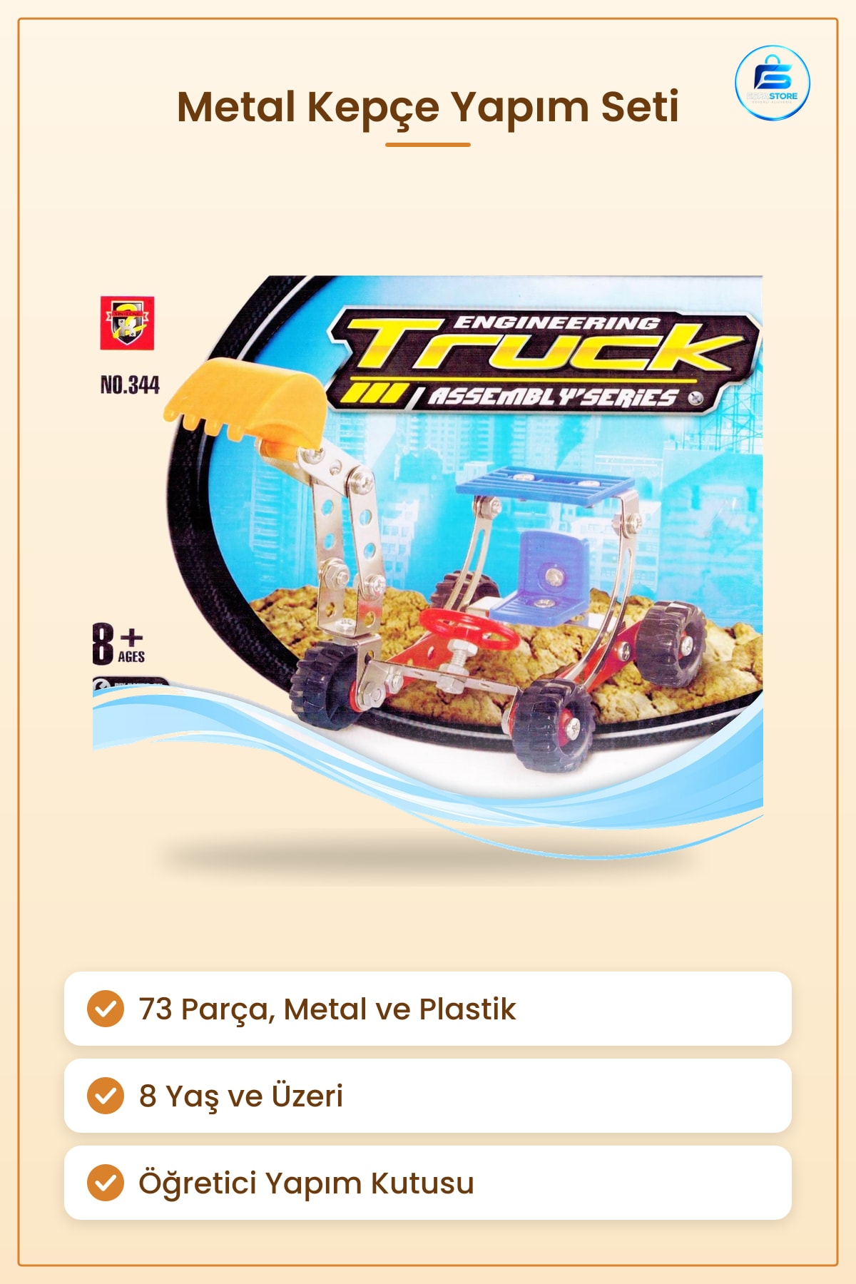 73 Parça Metal Kepçe İş Makinesi Eğlenceli Öğretici Yapım Kutusu Oyuncak Seti 8+ Yaş